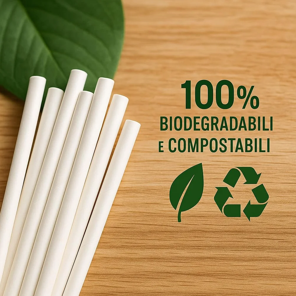 Cannucce Carta 100 Pezzi – 20 cm x 6 mm – Biodegradabili e Compostabili, Monouso, Ecologiche – Cannucce Bevande Fredde e Calde – Ideali per Feste, Bar, Eventi – Colore Naturale (100, bianche)