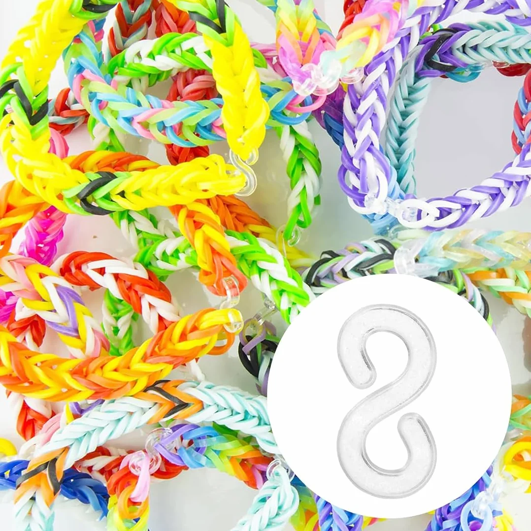 500 Pezzi Gancetti per Braccialetti, Chiusure, Gancetti per Elastici, Connettori Plastica per Creare Braccialetti di Gomma, Ganci (Bianco, Trasparente)