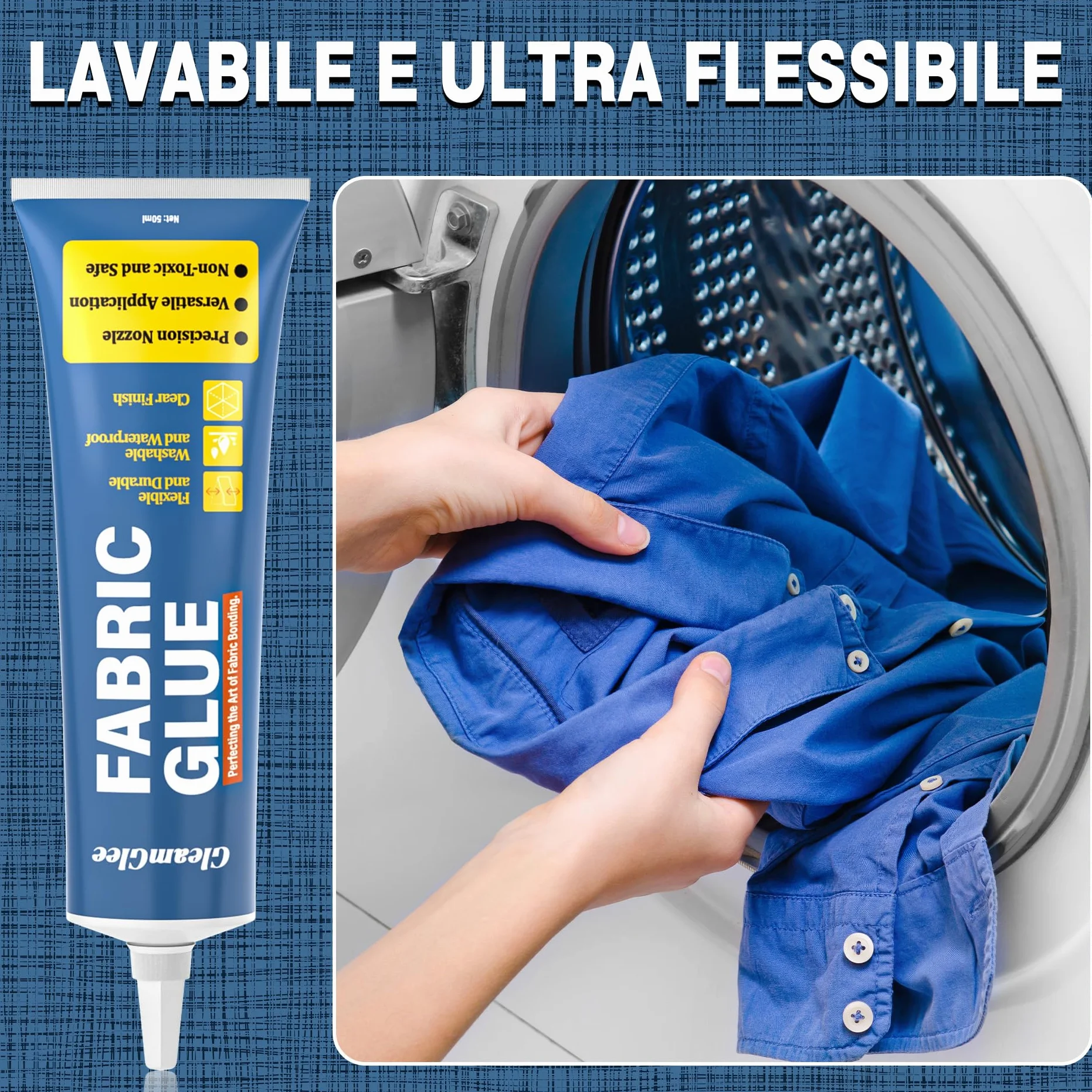 Colla per Tessuti 100 ml, Adesivo Tessile Extra Forte Permanente, Trasparente, Confezione da 2