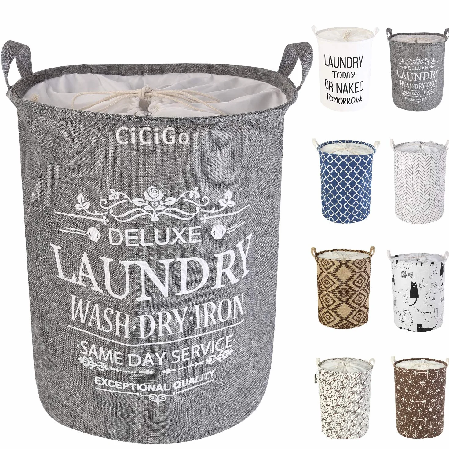 LessMo 19,7" con Coulisse Portabiancheria Bagagli Sorter, Pieghevole Pop-Up Lavanderia Cesti, Impermeabile Rotonda Cotone Lino