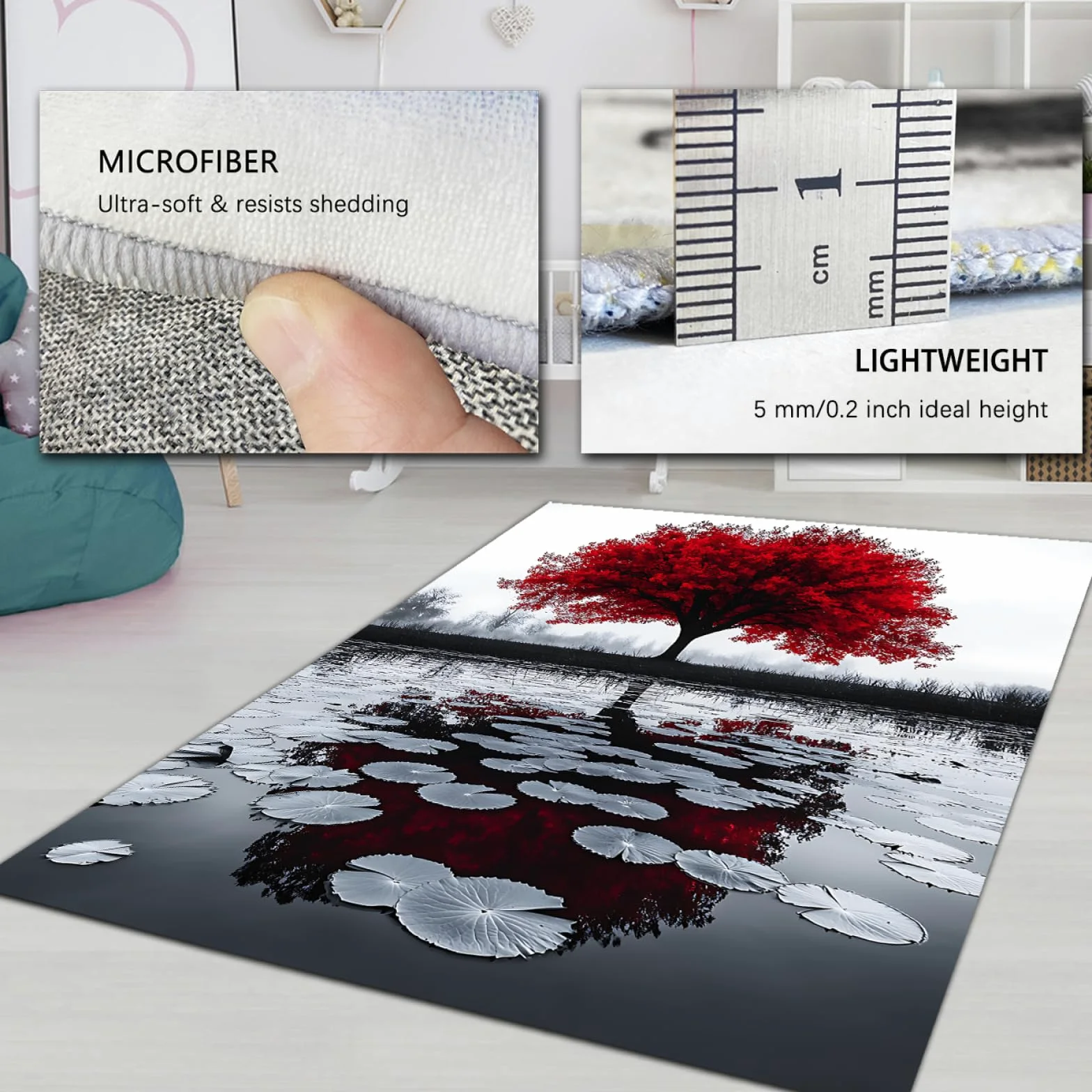 Tappeti per l'area delle ninfee Tappeto sottile per laghetto di riflessione dell'acero rosso per soggiorno Camera da letto Spa Yoga Room Tappetino antiscivolo per porta d'ingresso 100 x 200 cm