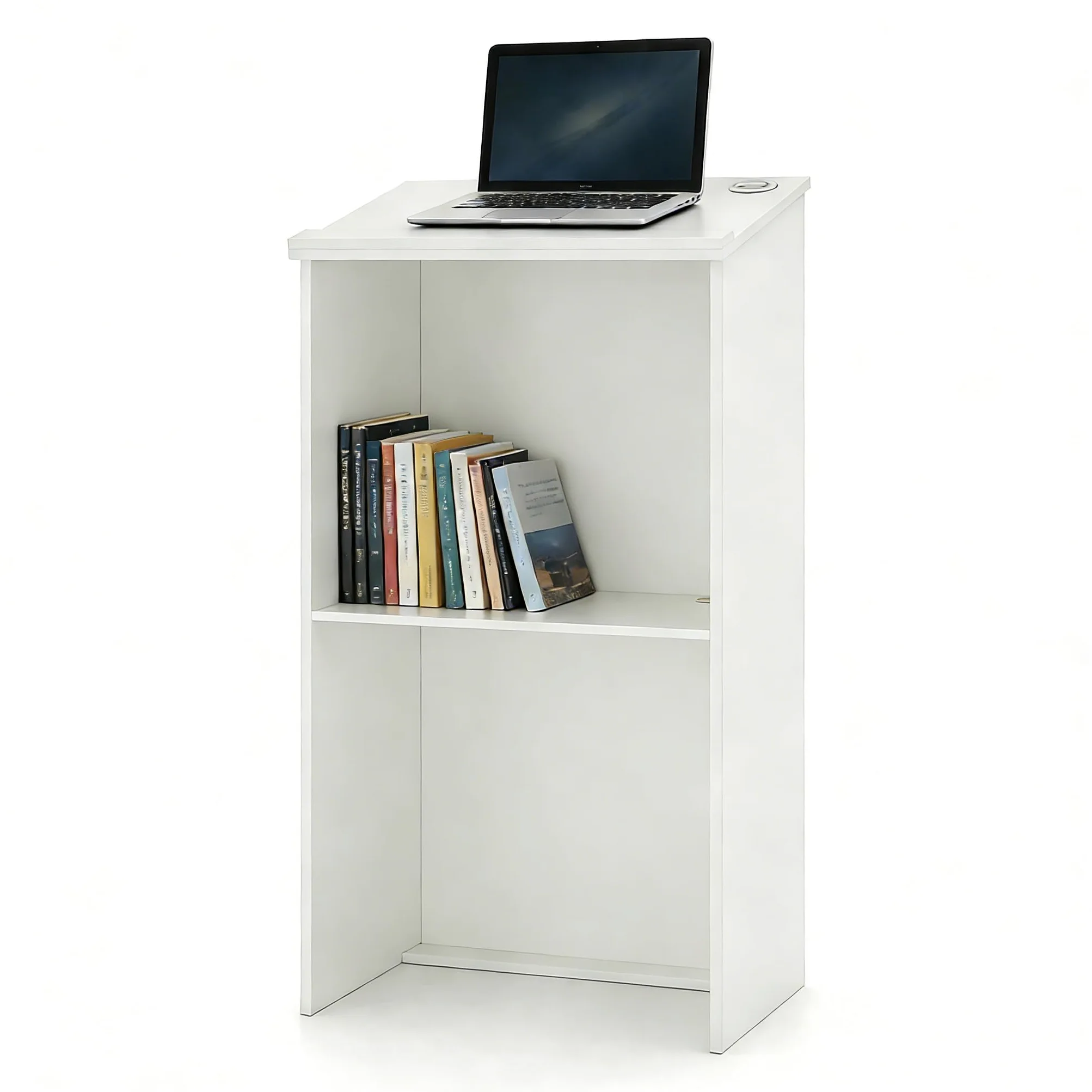 LIFEZEAL Leggio, Podio, Pulpito per Conferenze, Tavolo per Presentazioni, Scrivania per Discorsi Pubblici, Porta PC, Piano Inclinato, Ripiano Nascosto, per Chiesa, Aula, Legno, 58x40x116,5cm, Bianco