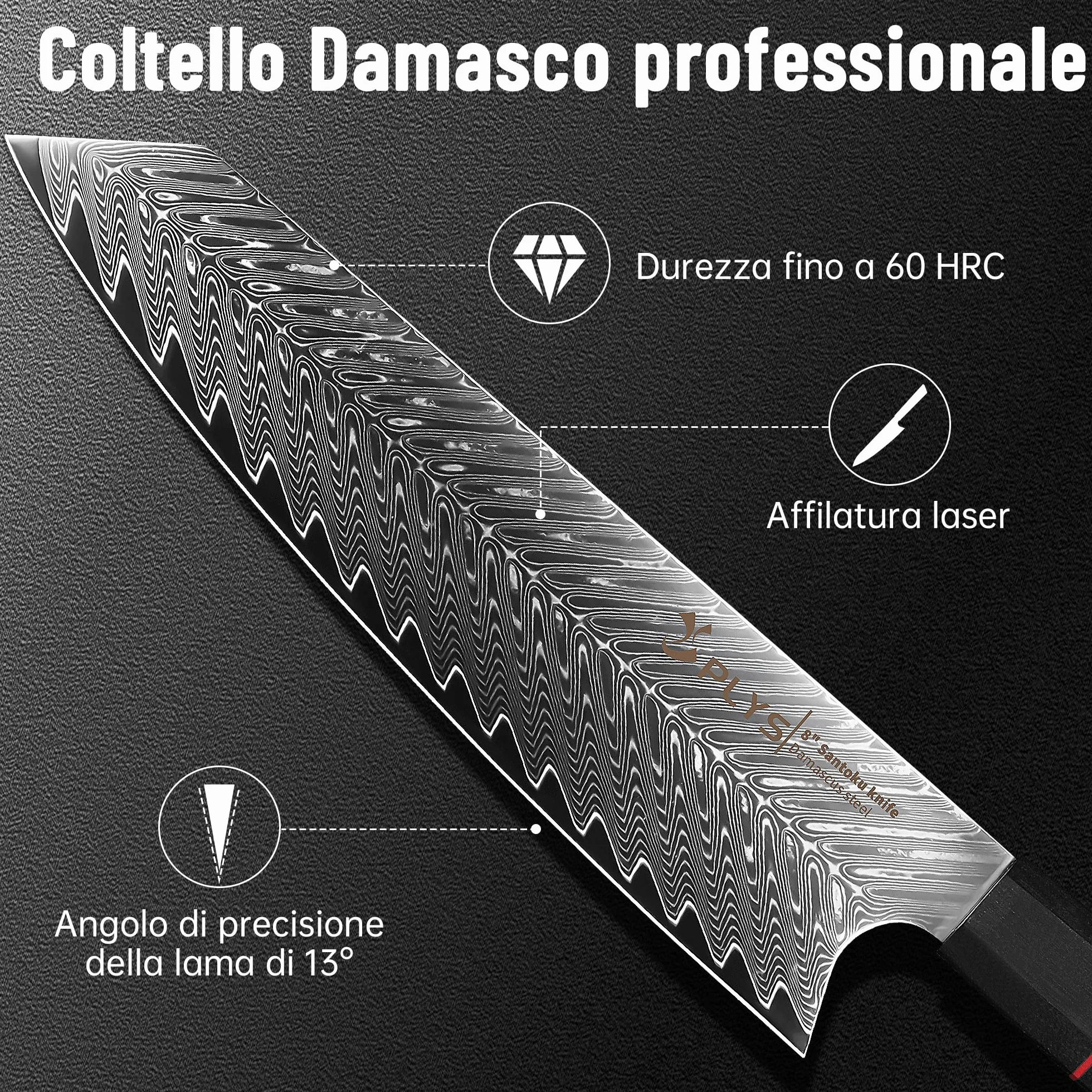 Coltello da Cucina Damasco: Coltello da Chef Kiritsuke 20 cm, Acciaio Damasco 67 Strati, VG10, Manico G10 Ottagonale, Confezione Regalo