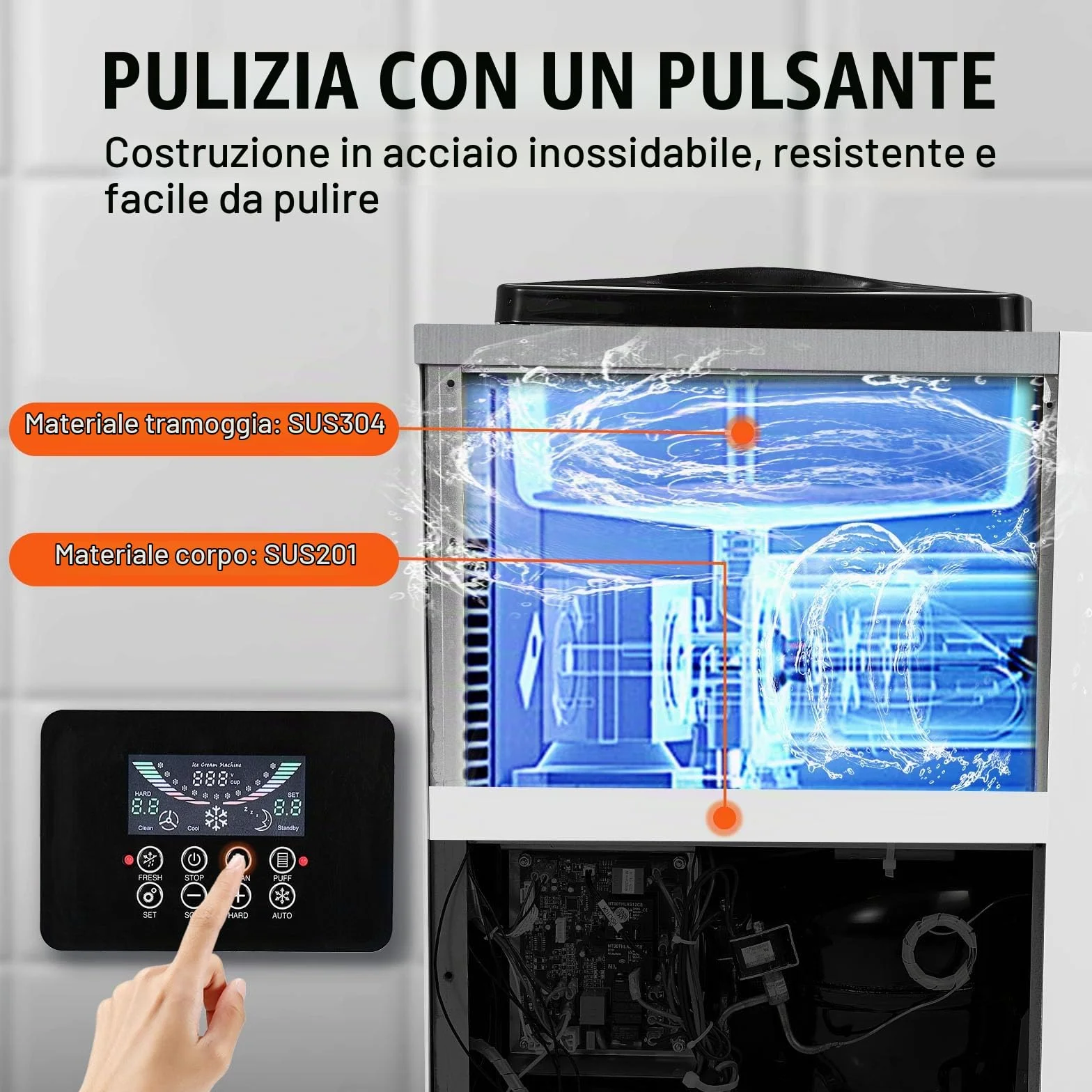 VEVOR Macchina per Gelato Morbido Commerciale, Resa 10 L/H, Macchina per Gelato Soft da Banco 900 W Monogusto, Tramoggia da 4 Litri Cilindro da 1,6 L, Pannello LCD Autopulente, Bar, Ristorante, Hotel