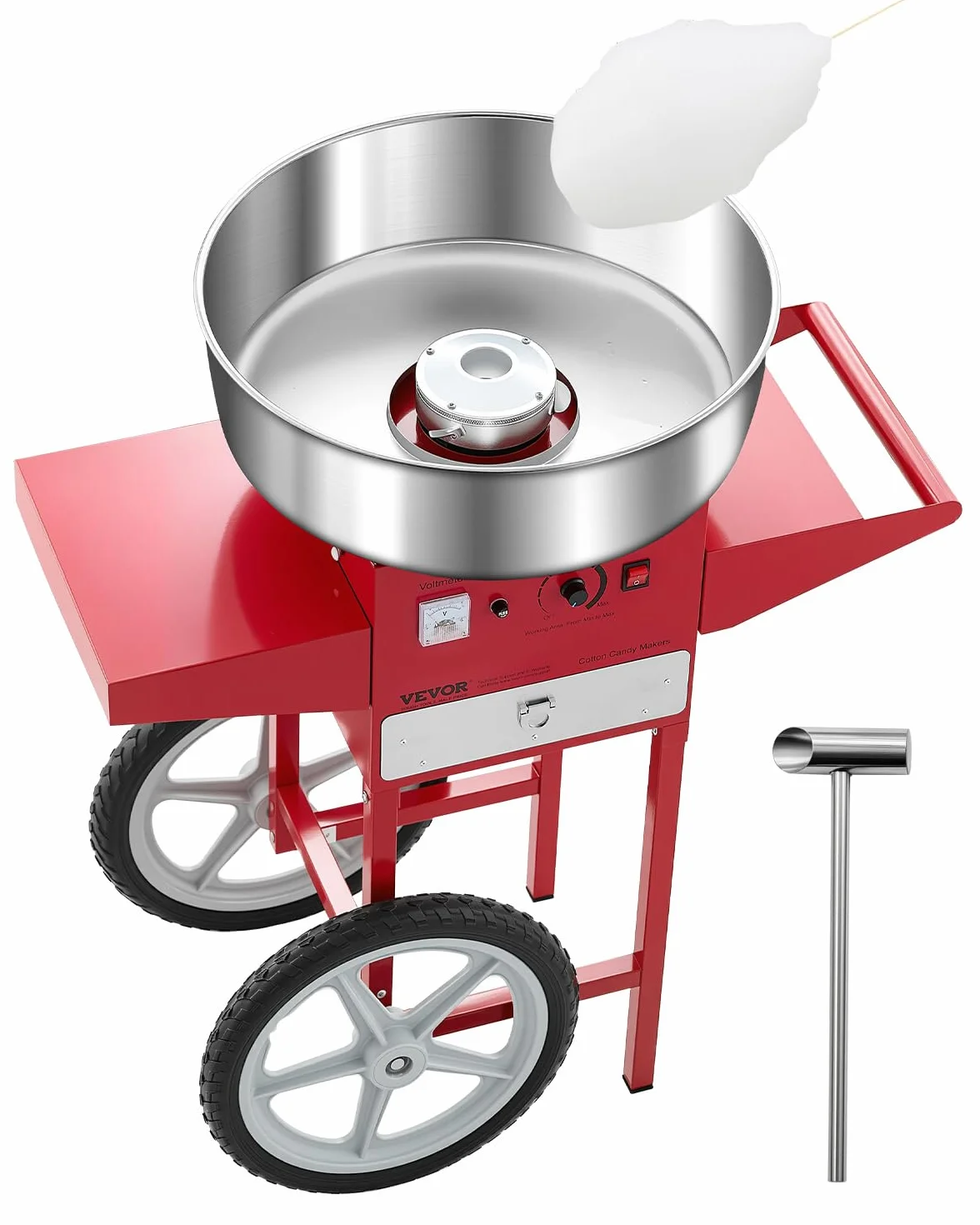 VEVOR Macchina Elettrica per Zucchero Filato con Carrello, Macchina per Zucchero Filato 1000 W con Ciotola in Acciaio Inox 52 cm, Misurino per Zucchero Cassetto, per Compleanni, Feste, Rosso