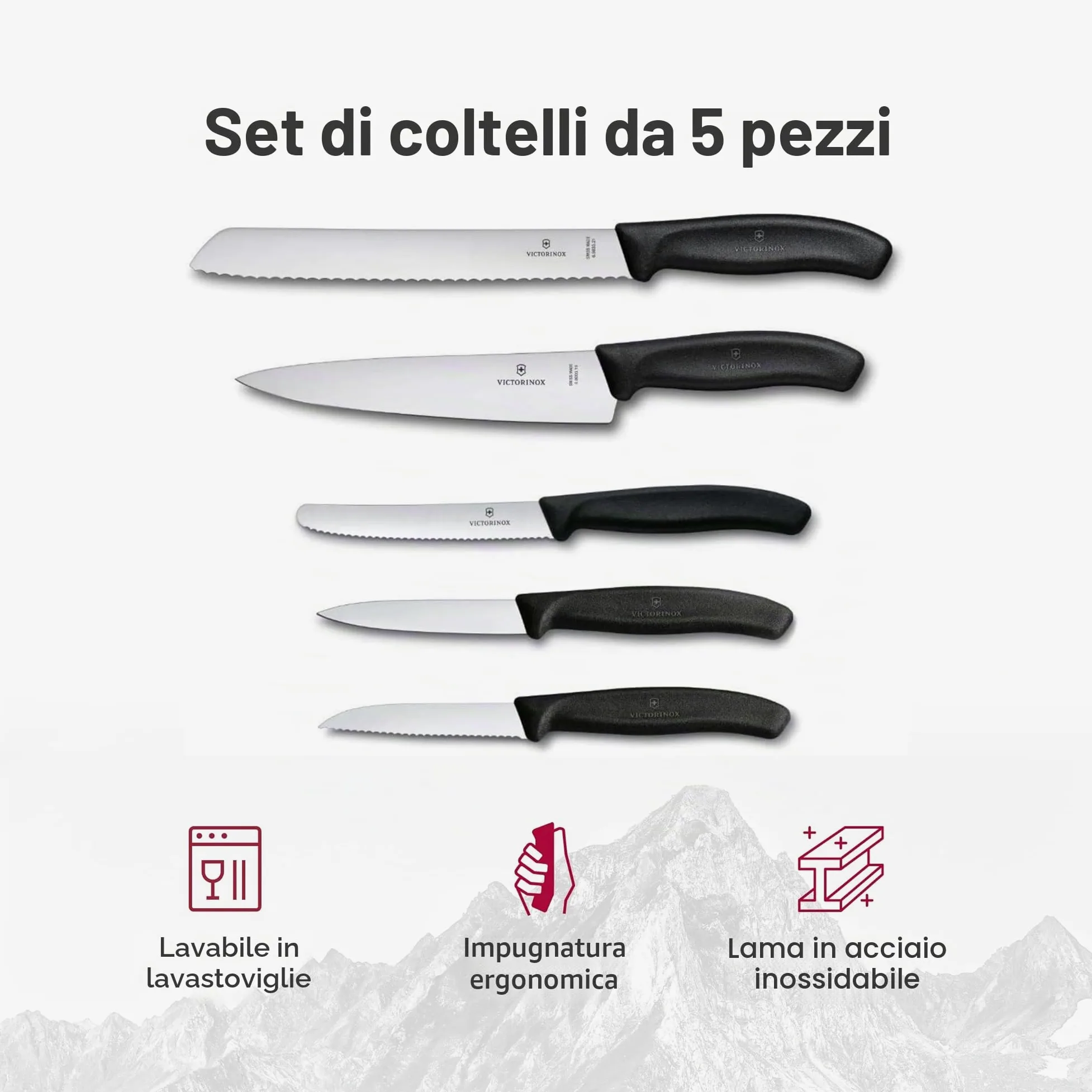 Victorinox Swiss Classic, set coltelli da cucina (5 pezzi) in confezione regalo, con lame in acciaio inox, nero