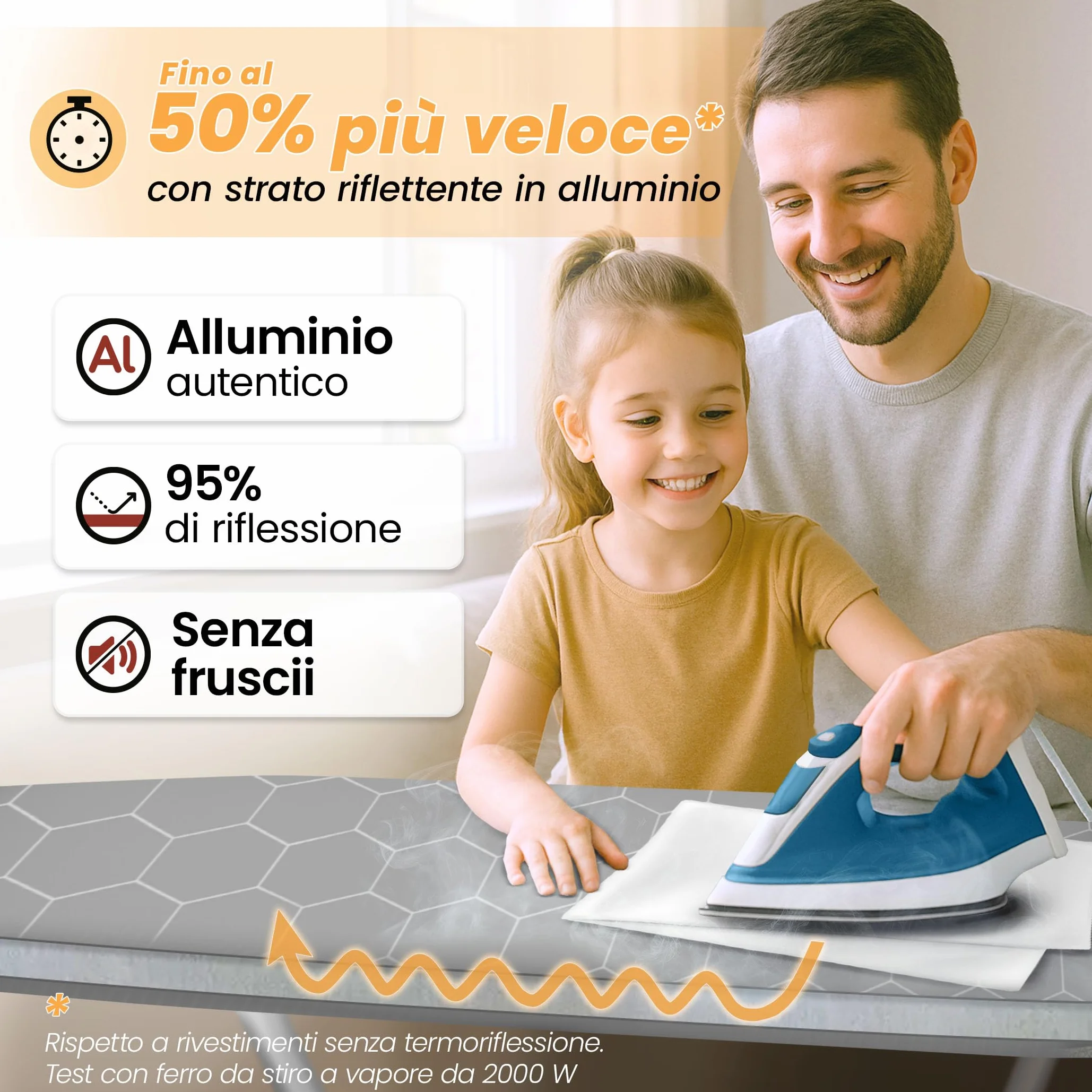 Copriasse Da Stiro Universale 130X45 CM per Ferro Da Stiro a Vapore, Copertura Asse Da Stiro Con Coulisse in Gomma, Rivestimento in Alluminio Termoriflettente, Resiste al Vapore (L) Made in Germany