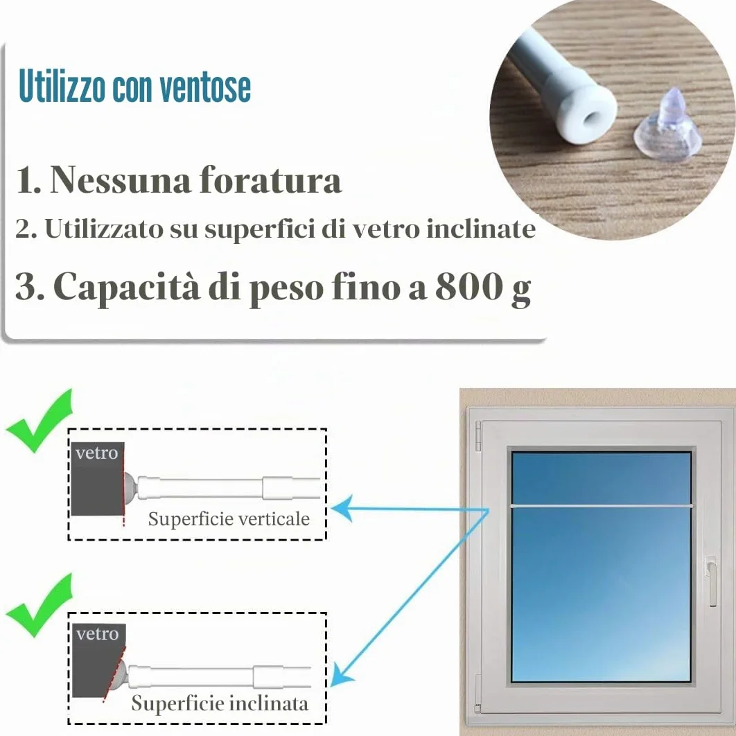 Bacchette per tende a vetro a pressione 2 pezzi estendibile diametro 10mm 45-60cm Bianco