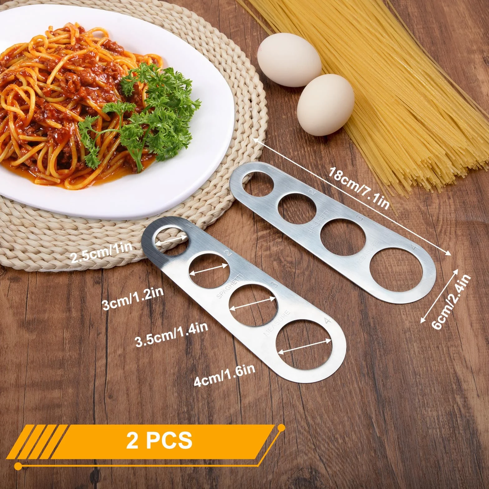 Misuratore di Spaghetti Misura Spaghetti in Acciaio Inossidabile Dosatore Spaghetti con 4 Fori di Misurazione per Cucina 2 Pezzi