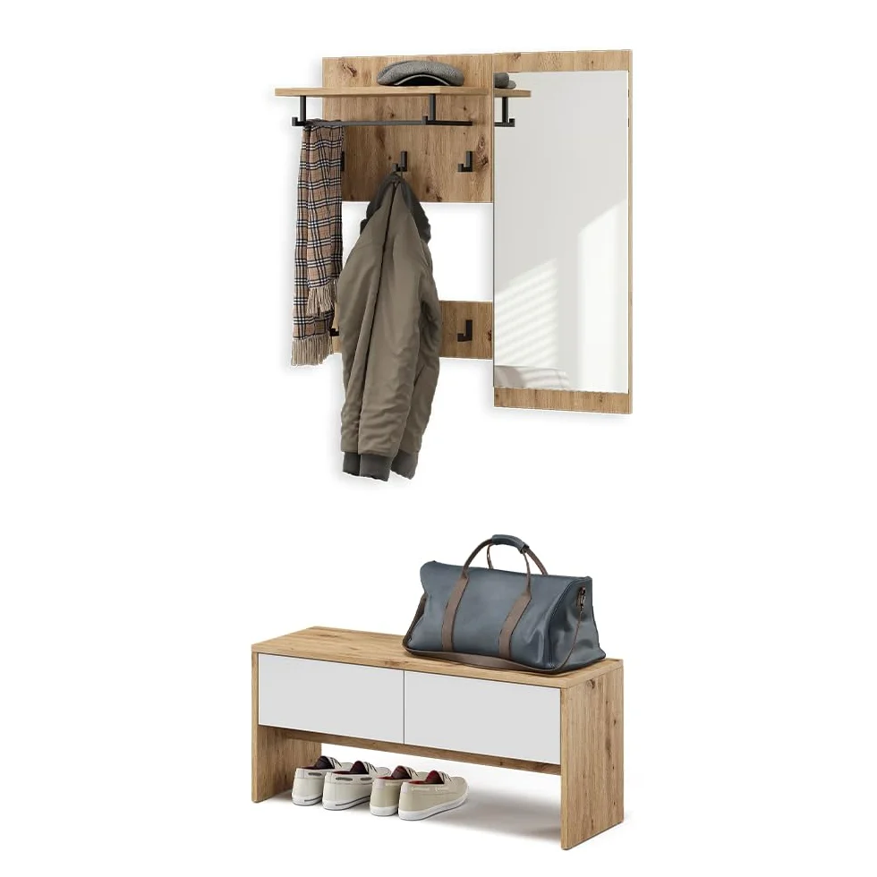 Vicco Armadio da ingresso Selena, Bianco/Artisan, 90 x 40 cm 4 parti, per montaggio a parete per un'organizzazione salvaspazio nell'ingresso