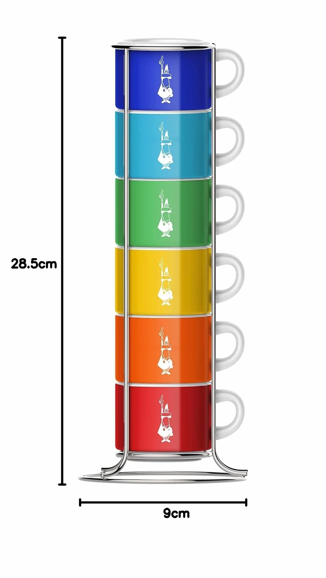 Bialetti Sei Tazzine Impilabili Porcellana Multicolore 9 x 9 x 28.5 cm 450 g