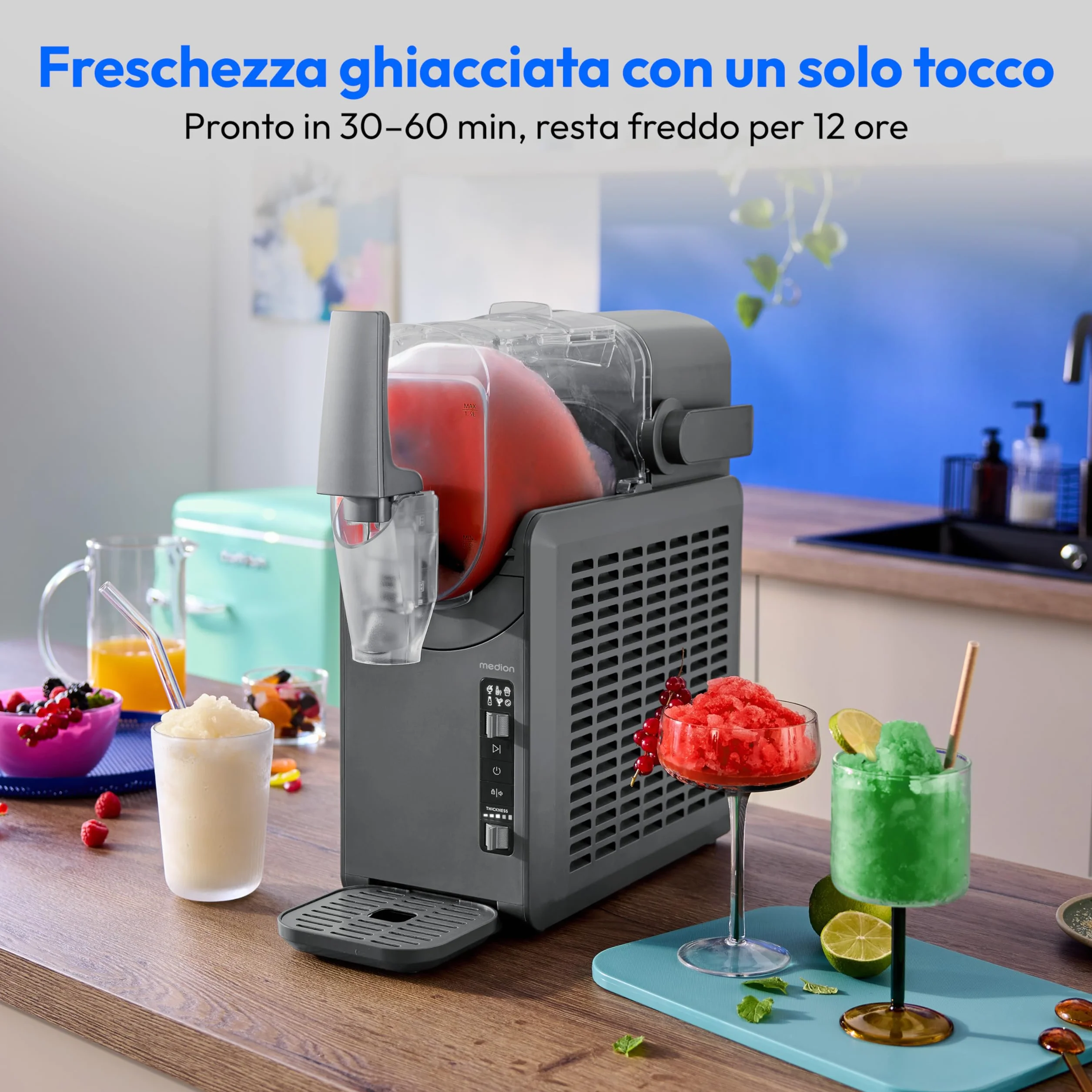 MEDION Macchina per granite 2,6L 1,9L slush maker 5 modalità compressore argento