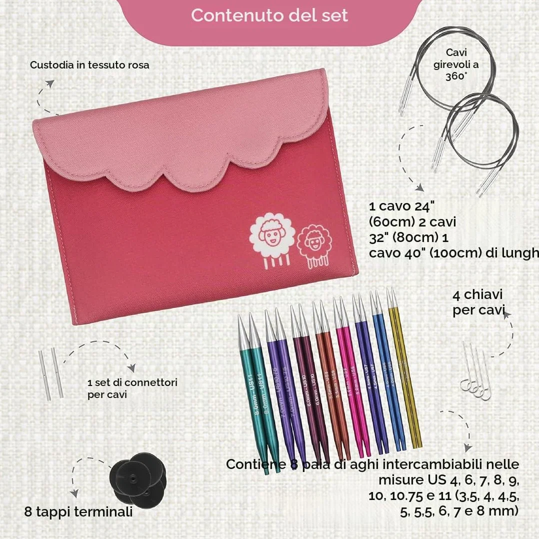 Set deluxe con punte circolari intercambiabili KnitPro, Zing, (3.50-8.00mm)