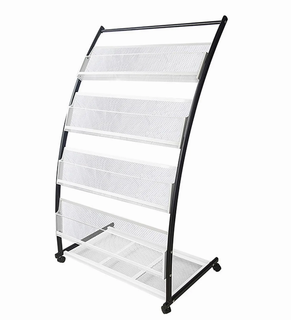 TUKA-i-AKUT Portariviste con 4 Ripiani + Ruote, Espositore da Pavimento per Pubblicazioni Brochure Riviste Giornali Letteratura Opuscoli, Porta Brochure in Acciaio Inossidabile, 60x40x113 CM TKD8692