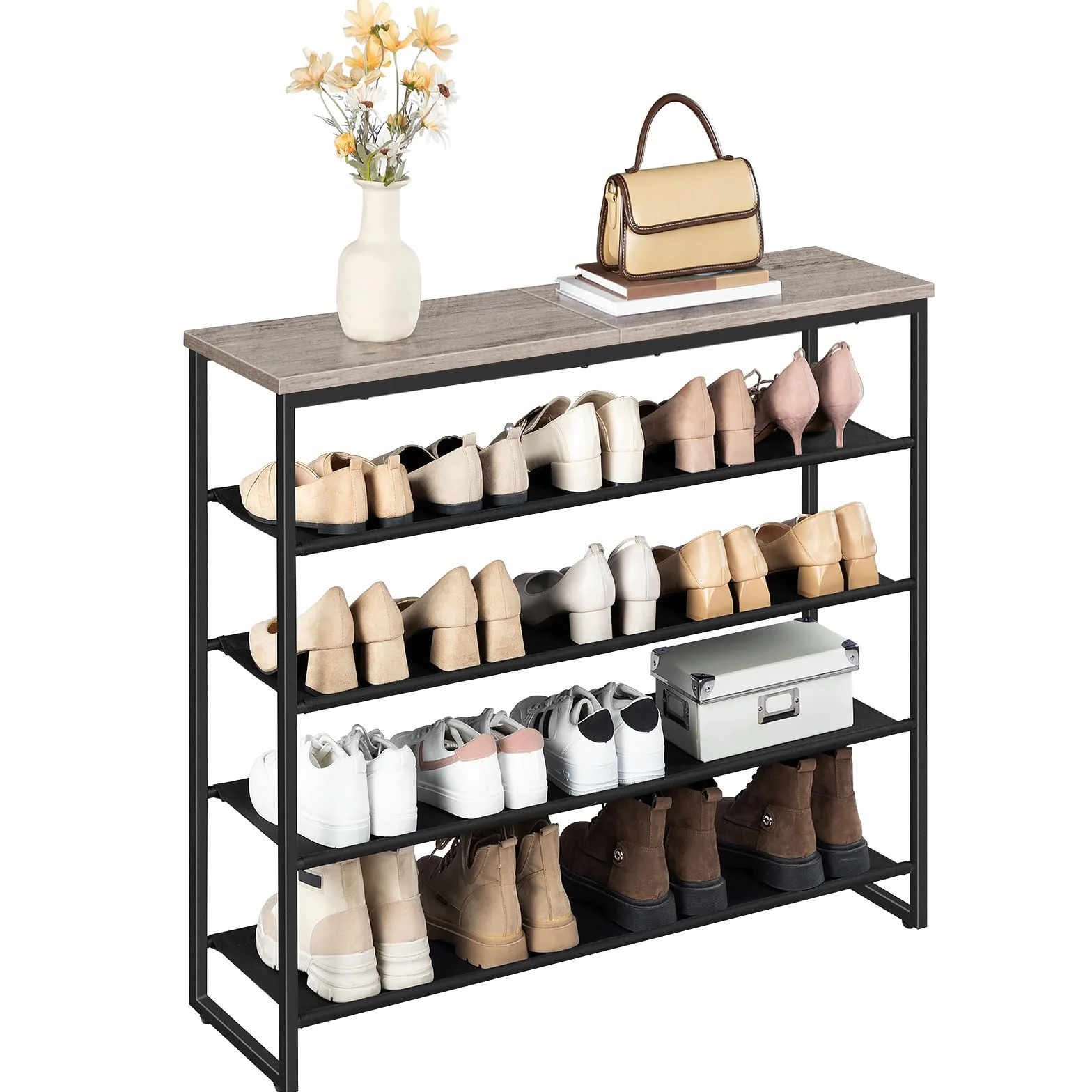 HOOBRO Scarpiera a 5 Ripiani Portascarpe Organizzatore 16-20 Paia di Scarpe 4 Ripiani in Tessuto Oxford Grigio Talpa