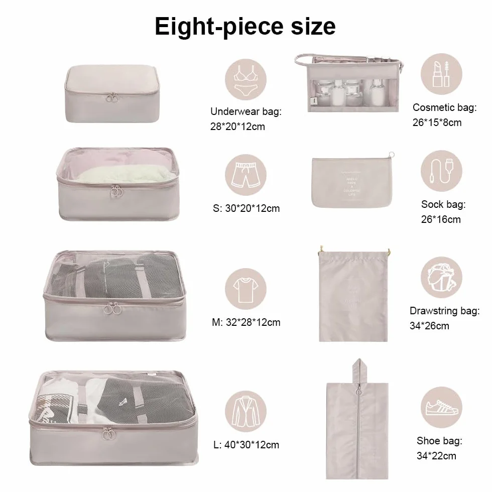 OSDUE Organizer Valigia 8 Pezzi Packing Cubes Salvaspazio Abbigliamento Intimo Calzature