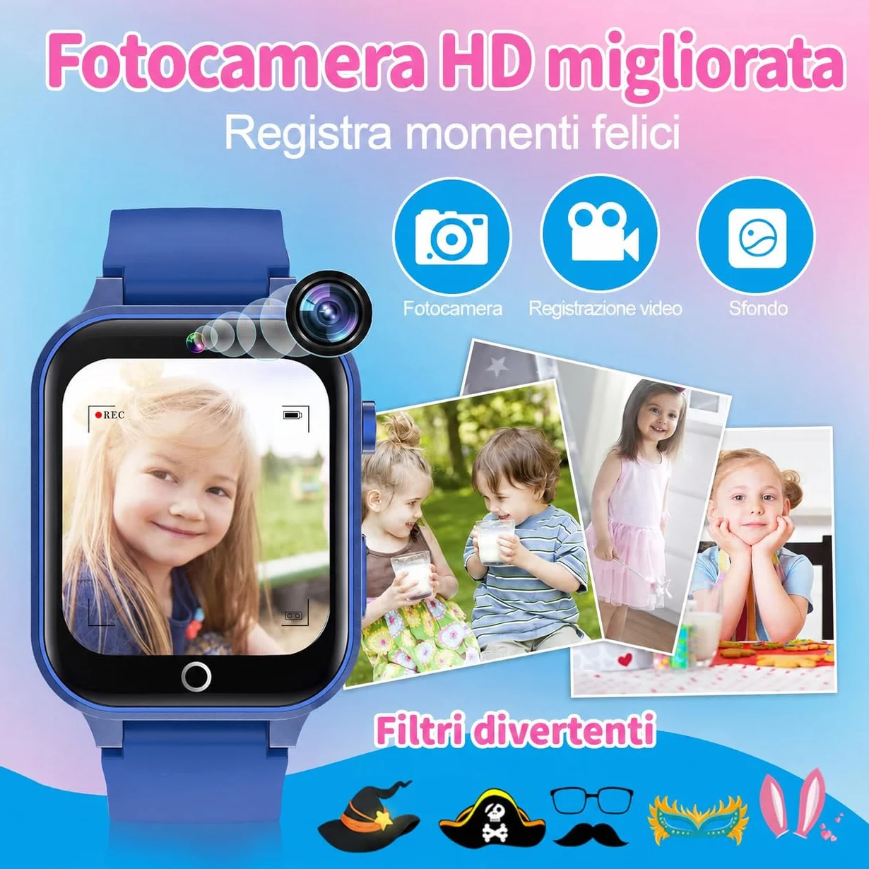 Smartwatch Bambini 39 Giochi Contapassi Fotocamera Torcia Sveglia Educativo Regalo Scheda SD Integrata