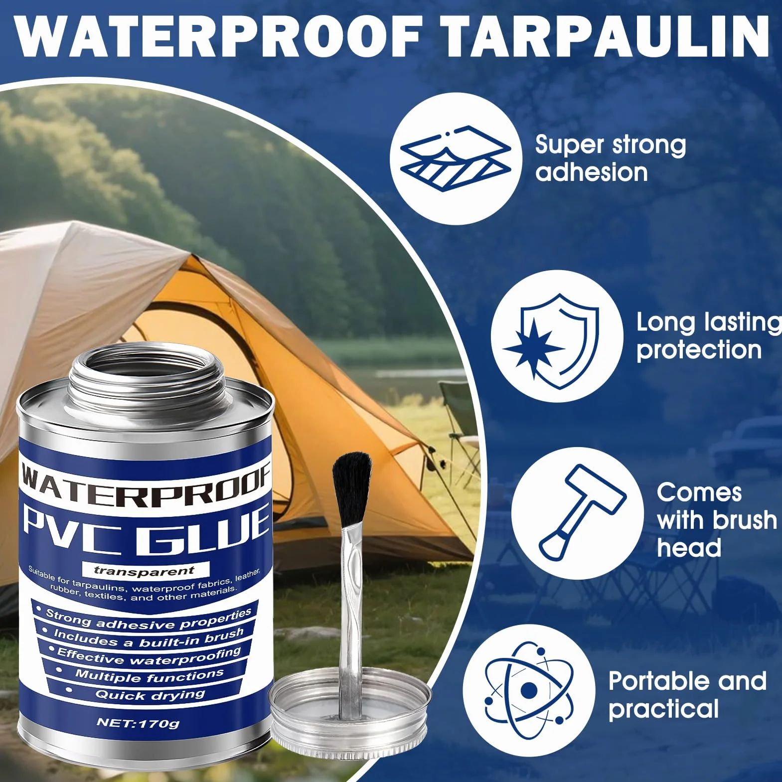 colla per Pvc, Colla per Gomma, Impermeabil Super Colla Adatto per Gommoni Nautica PVC, Tende,Impermeabile, Zaino in Tela, Resistente, 170g