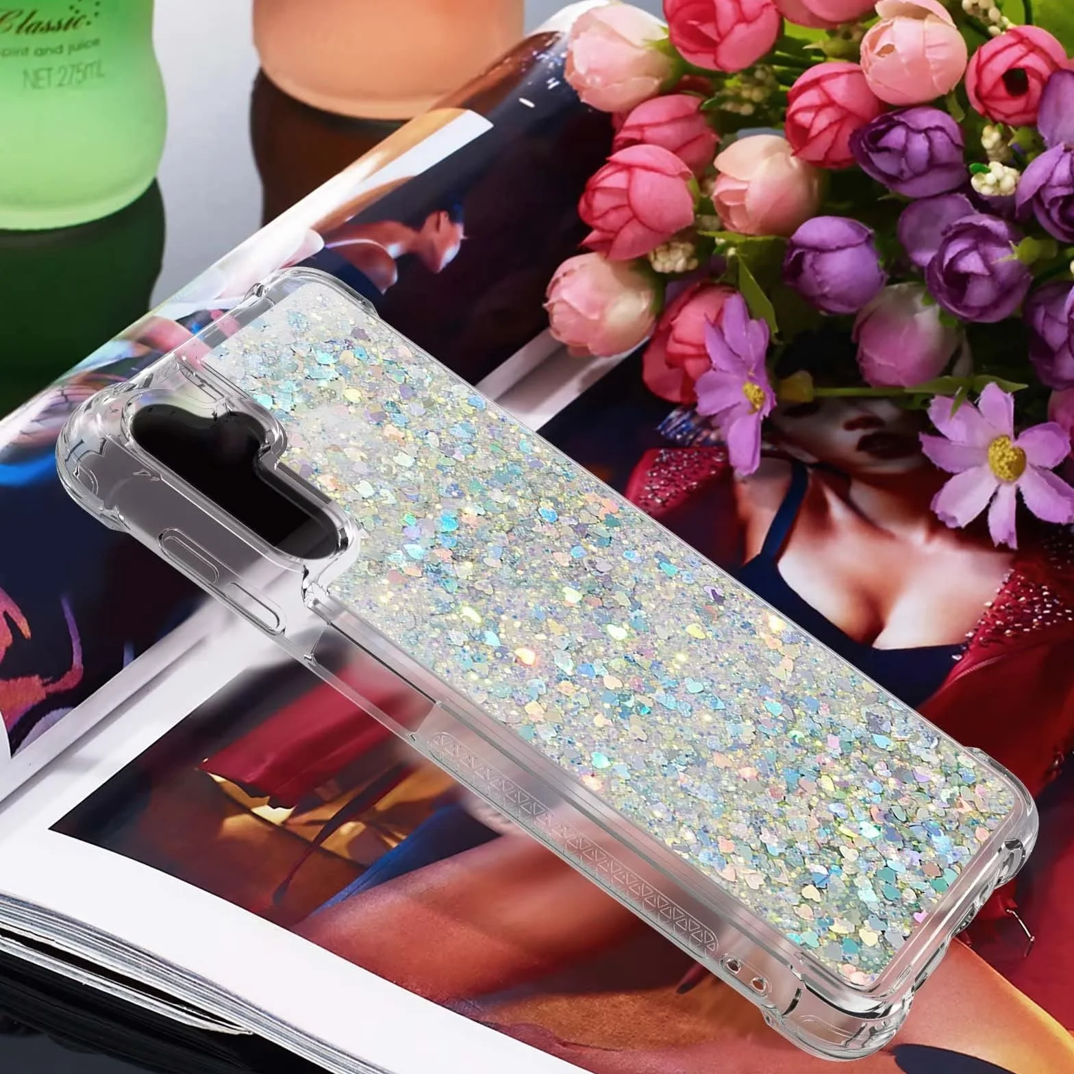 Miagon Glitter Bling Liquido Custodia Samsung Galaxy A34 5G Sabbie Mobili Trasparente Cover Silicone Protettivo Brillantini