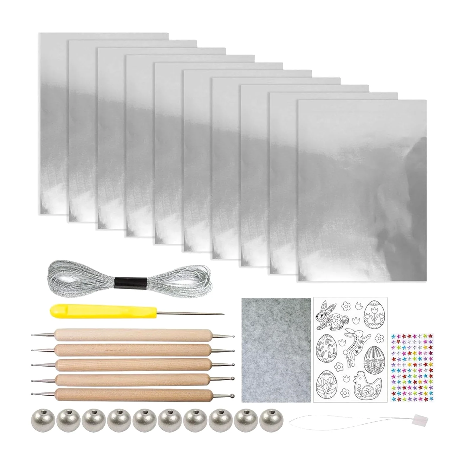 Foglio di Alluminio Foglio Metallico Spesso Kit Decorazioni Embossed Fai Goffrata Progetto Manuale Adatto per Attività Creative Educazione, Argento