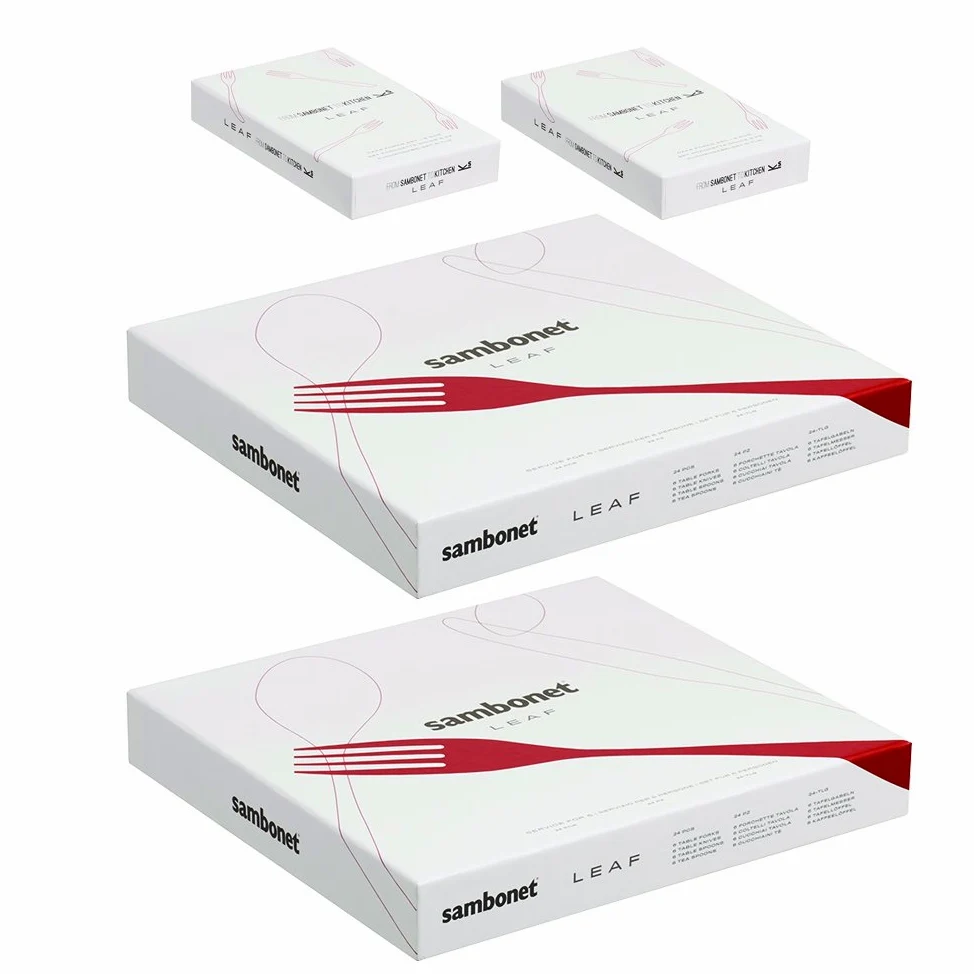 Sambonet Leaf 52163-N2 - Set di Posate da Tavola monoblocco in acciaio inox 18/10, per 12 persone, 60 pezzi: 12 forchette, 12 cucchiai, 12 coltelli, 12 cucchiaini da tè, 12 forchette dolce