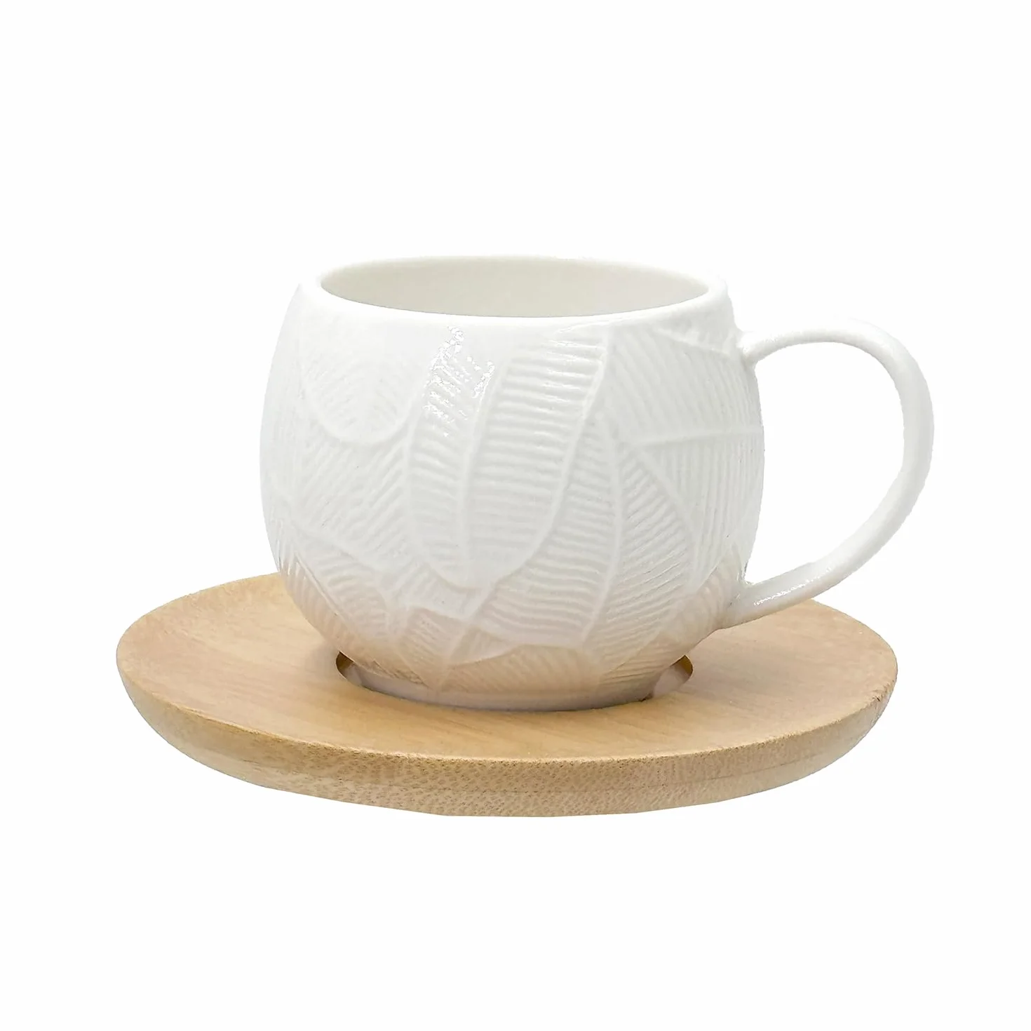 La Porcellana Bianca Set 6 tazze da caffè con foglie e piattino in legno "Intavola" 90 ml