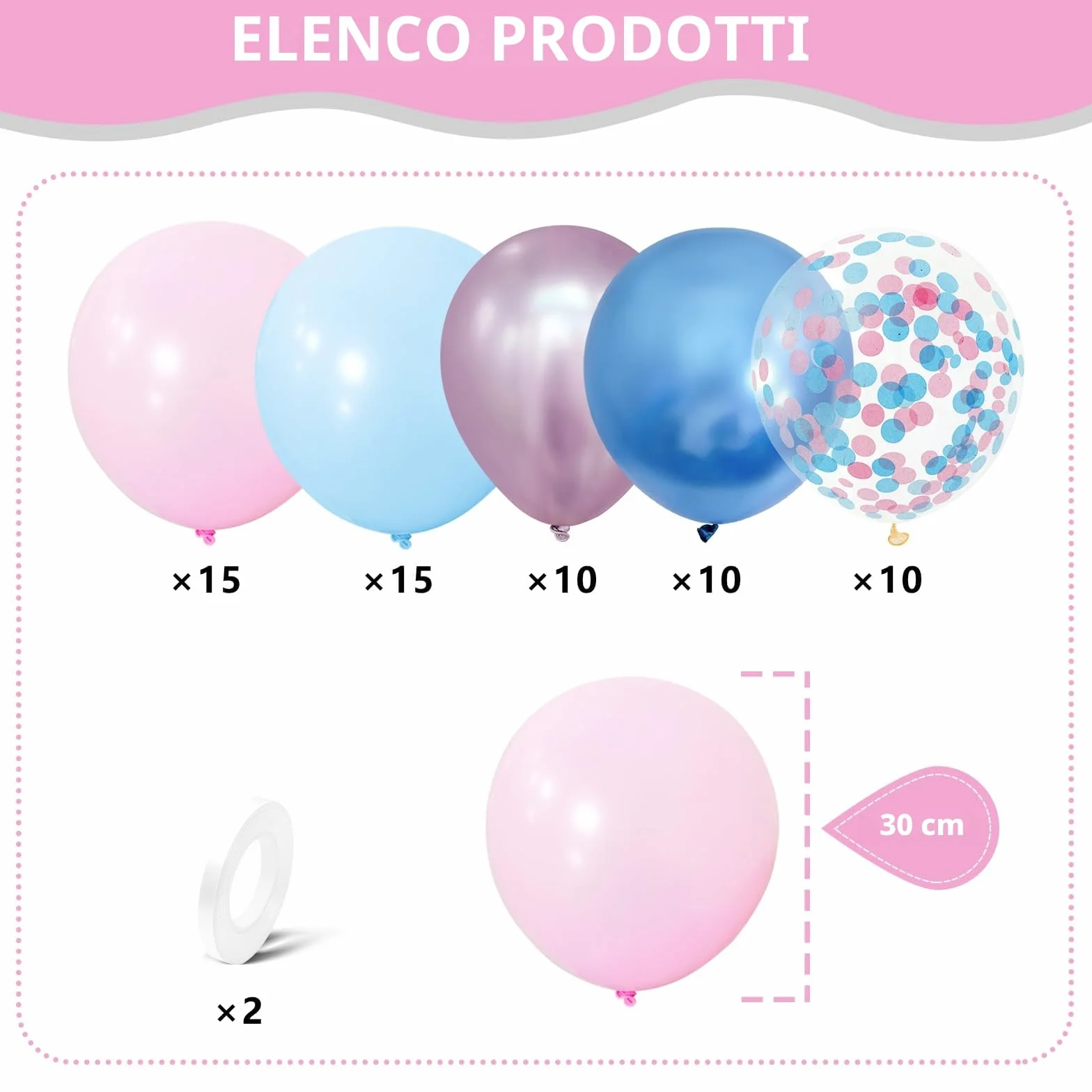 Palloncini Rosa Blu Pastello, 60 Pezzi 12 Pollici Macaron Azzurro Metallizzato Rosa Coriandoli Palloncini per Gender Reveal Bambino Compleanno Battesimo Cresima Laurea Partito Decorazione Festa