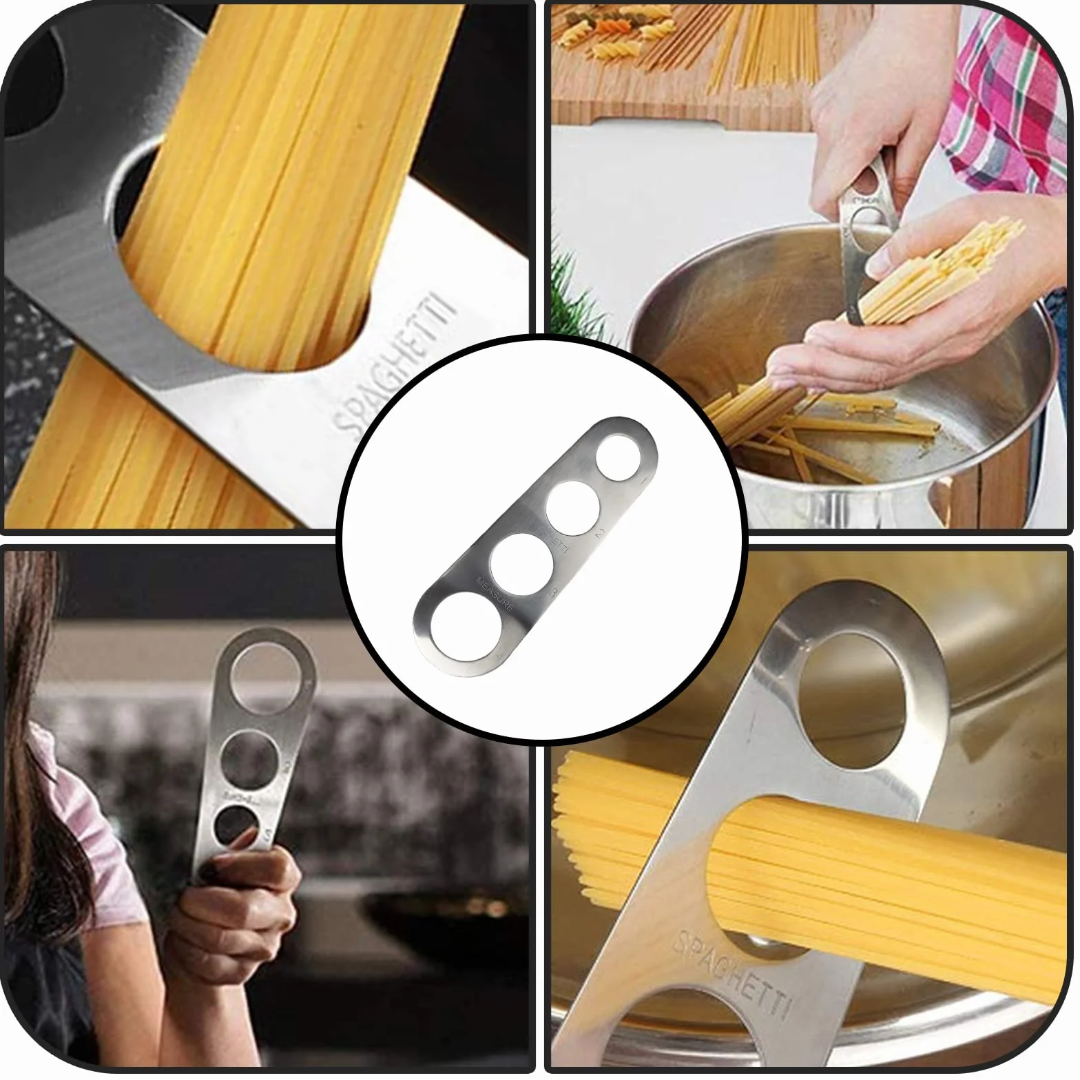 ZoeTekway Misura Spaghetti in Acciaio Inossidabile a 4 Fori per Utensili da Cucina per Famiglie, ristoranti