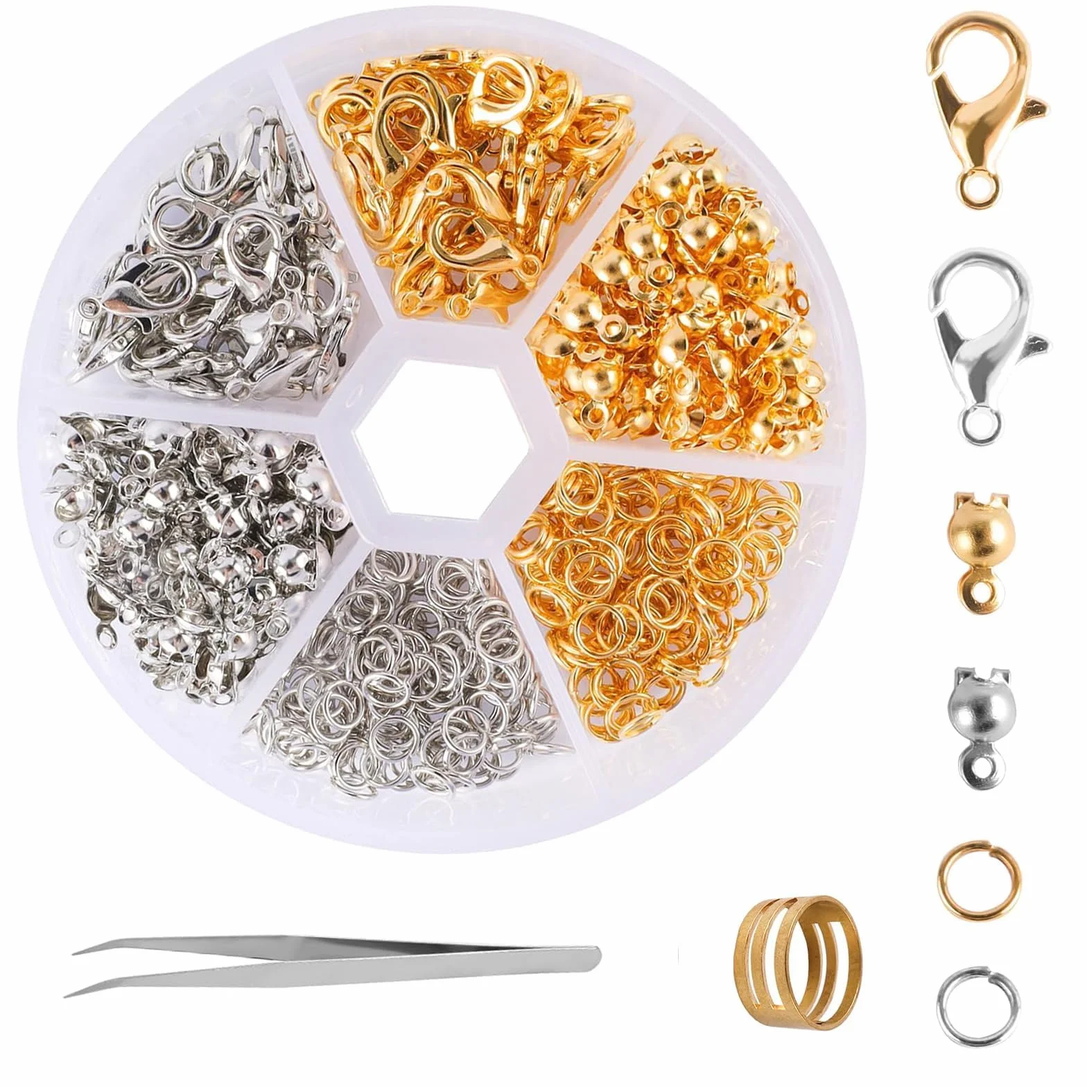 462 chiusure a moschettone per kit per la creazione di gioielli, con connettori ad anelli aperti, kit per la creazione di braccialetti per gioielli fai da te con apribottiglie e pinzette