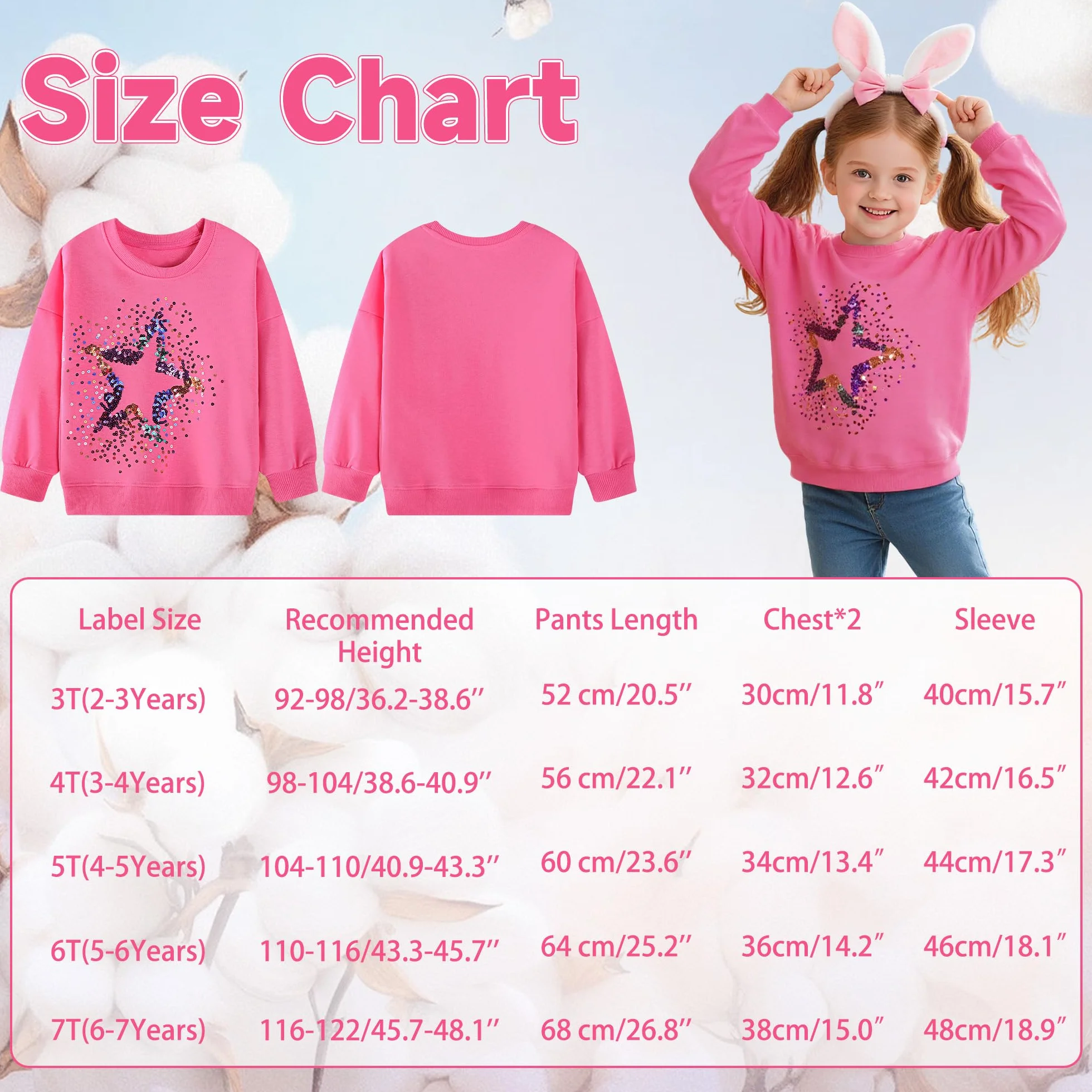 Felpa Bambina Unicorno Stampato Ricamo Pullover Cotone Manica Lunga 2-7 Anni