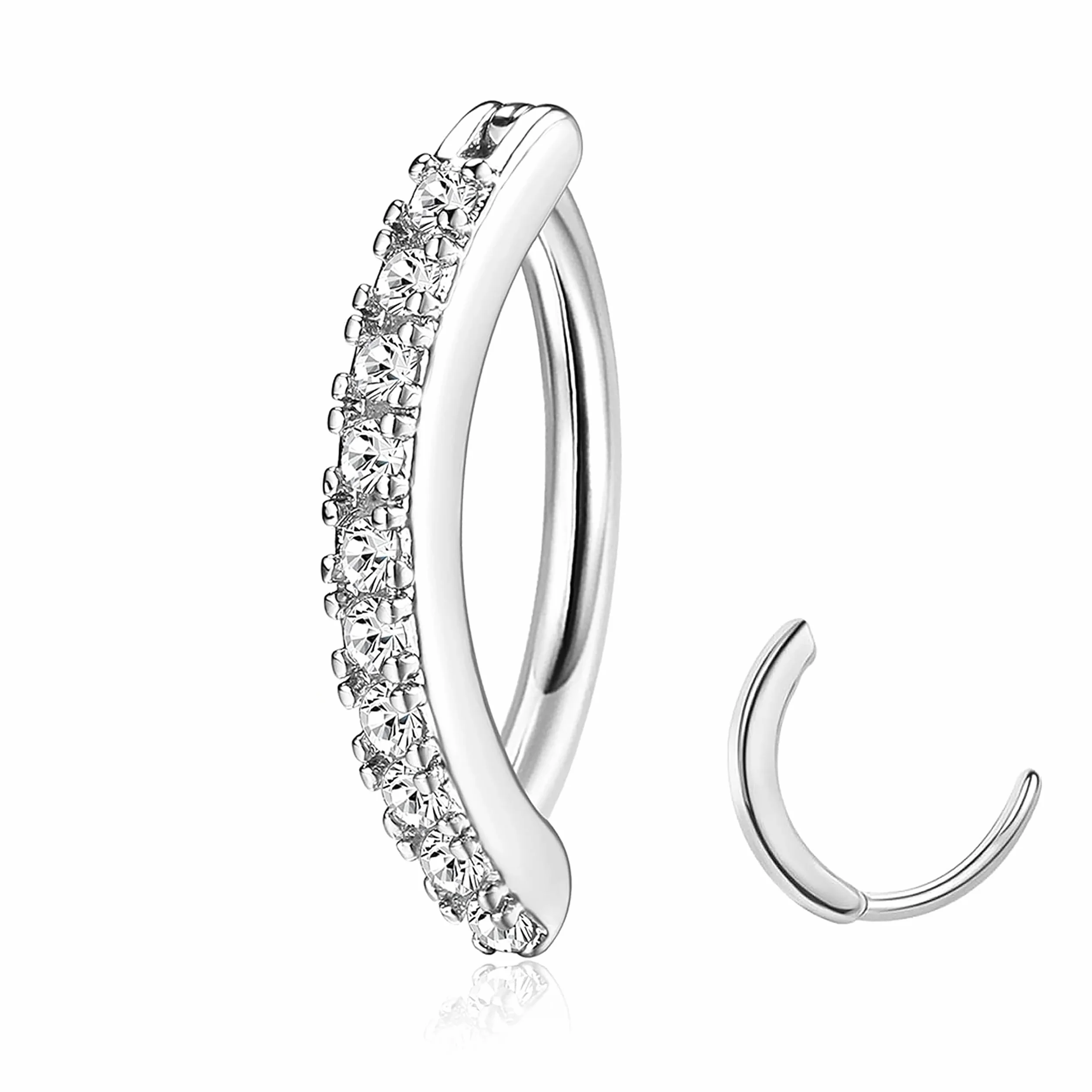 Piercing Ombelico 14G Acciaio Chirurgico Argento Oro Anallergico CZ Opale Clicker Anello Set 10/12mm