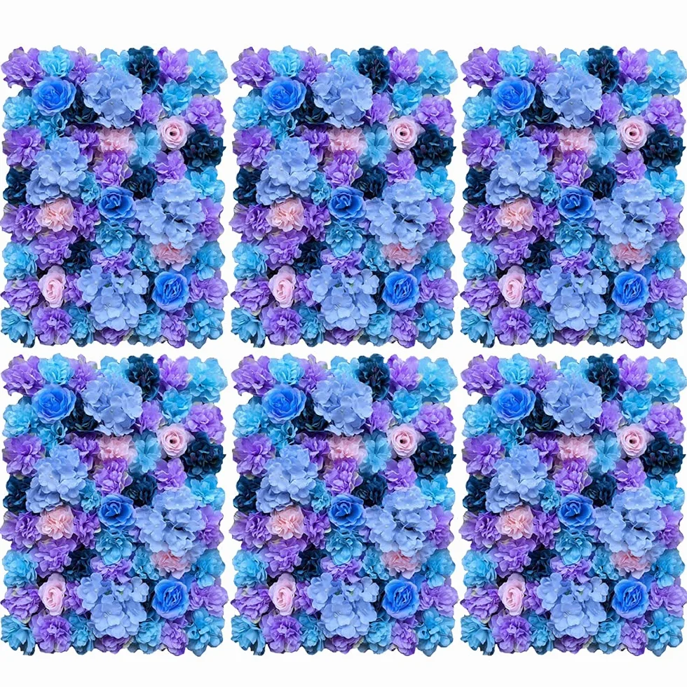 Parete di fiori artificiali per giardino, matrimonio, decorazione viola, 60 x 40 cm