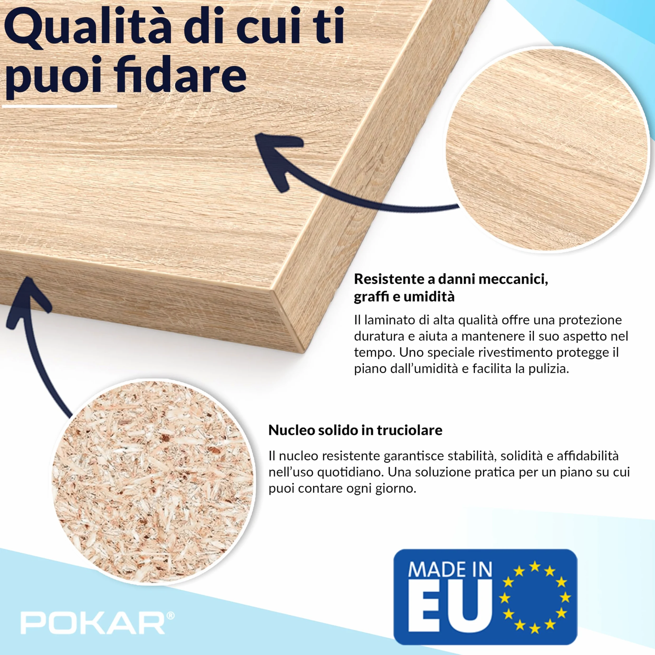 POKAR Piano da Tavolo 120x80 cm | Piano per Scrivania Spessore 25 mm | Perfetto per Scrivania Regolabile in Altezza e Tavolo da Pranzo | Resistente e Stabile | Prodotto in Europa | Quercia Davos
