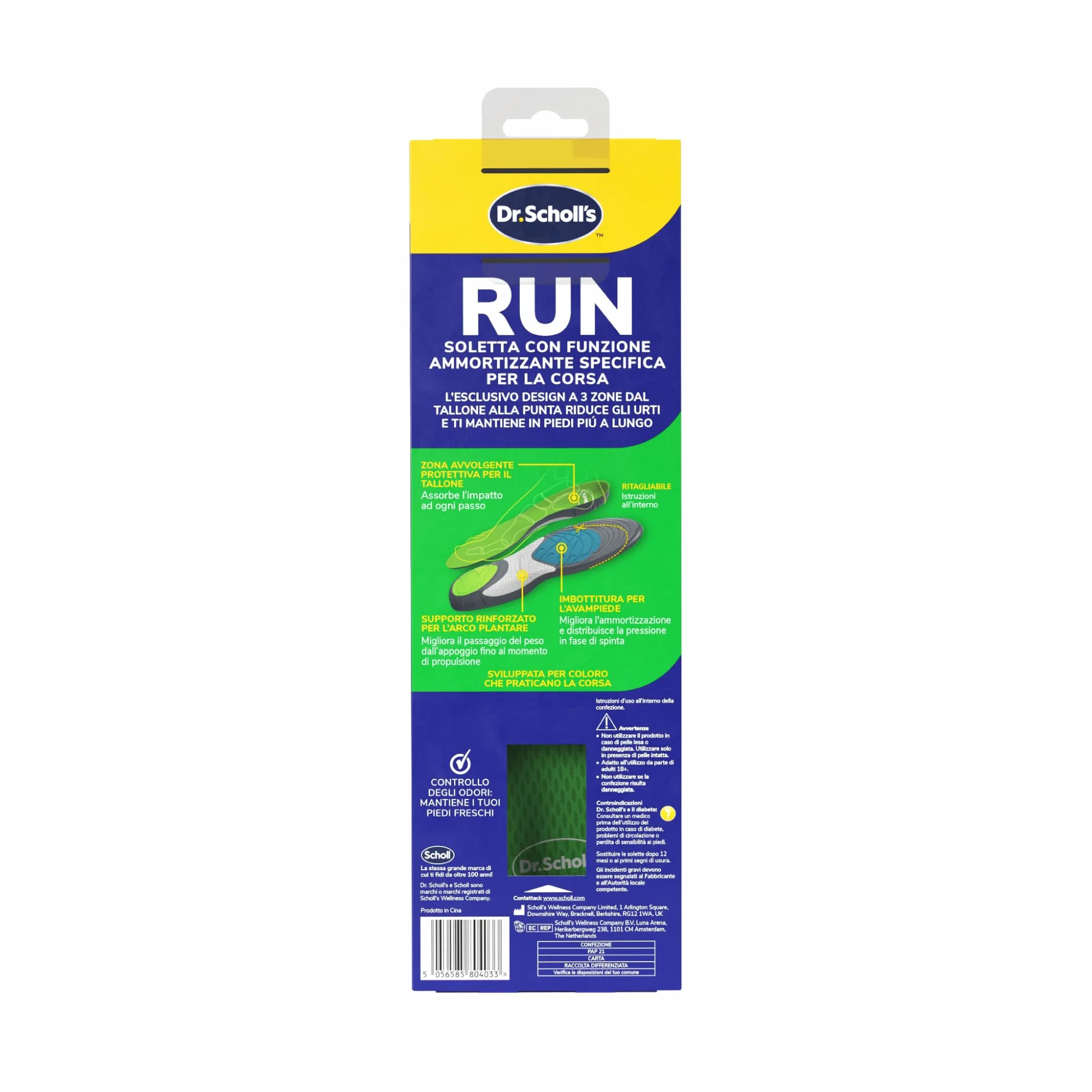 Dr. Scholl's Solette RUN con funzione ammortizzante per la corsa, Aiutano a ridurre ed alleviare il dolore alle ginocchia e quello causato da periostite tibiale, fascite plantare, misura 40-47.5