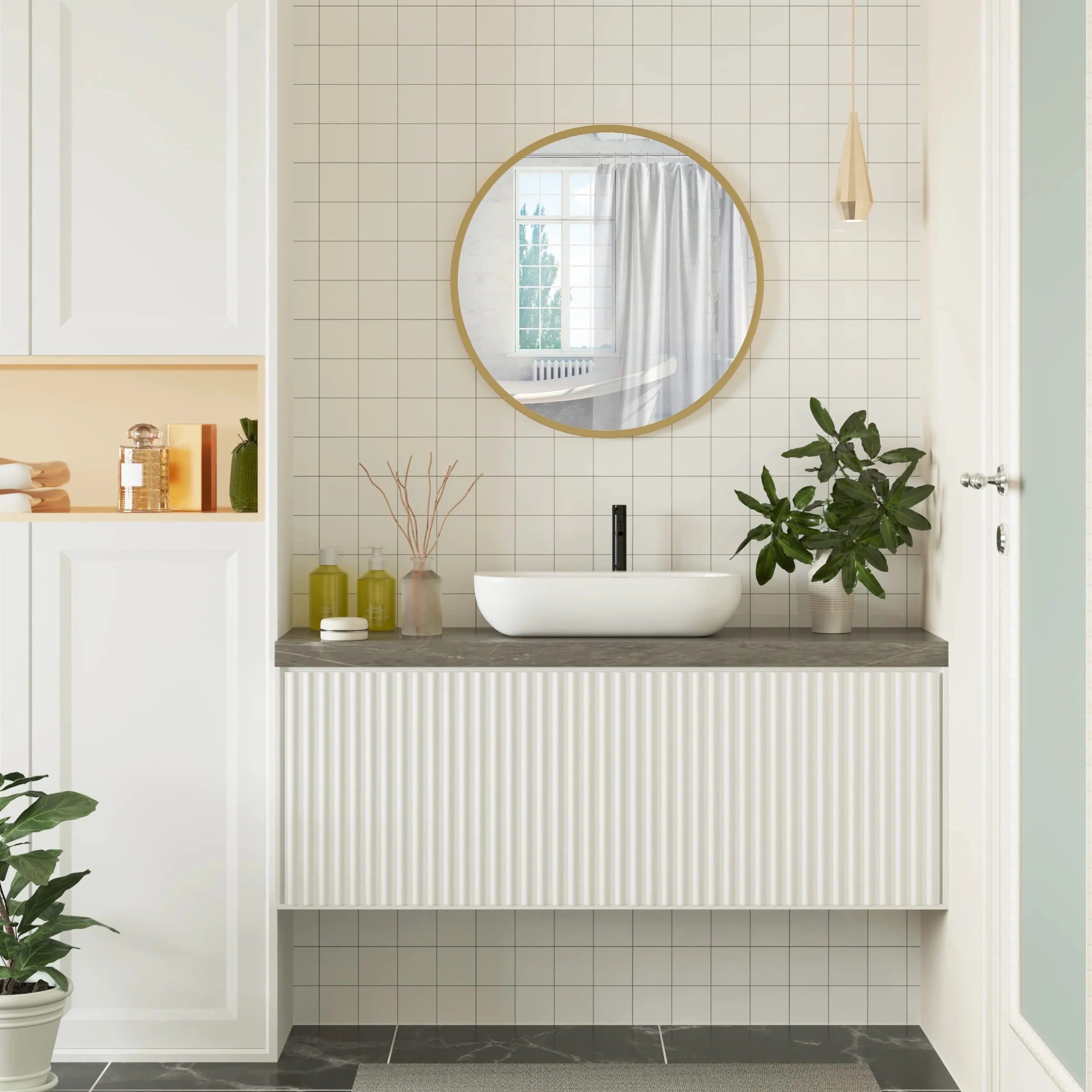 WOLTU Specchio da Parete,Tondo, Cornice in Metallo Antiruggine, Decorativo per Bagno con Immagine Nitida, Ideale per Trucco e Arredamento Moderno, Ingresso, Specchio Bagno, Rotondo Dorato 60cm