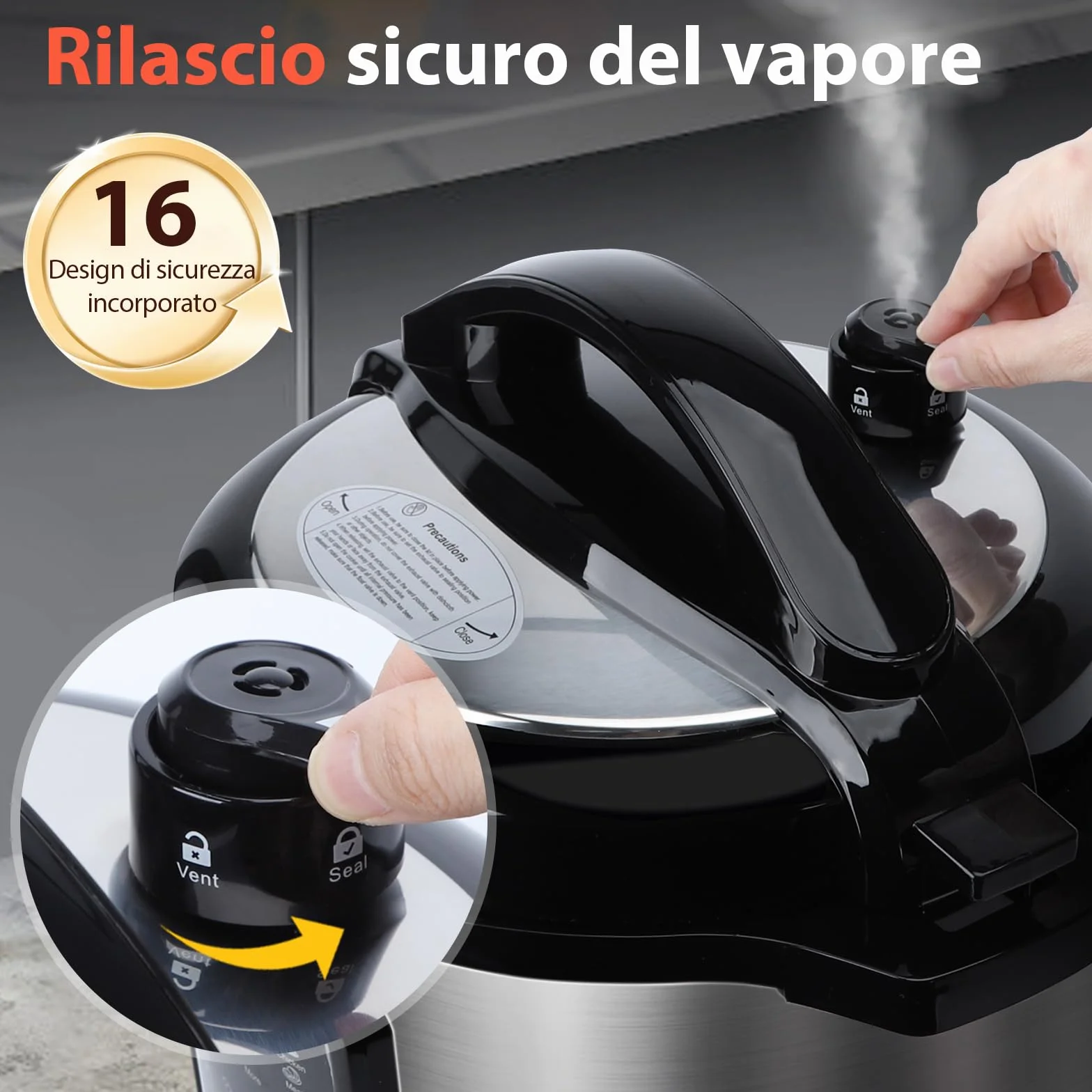 Aigostar Pentola a Pressione Elettrica 6L 1000W, 18 Programmi, 3 Livelli Pressione, Timer 24H, Mantieni Caldo, Display LED