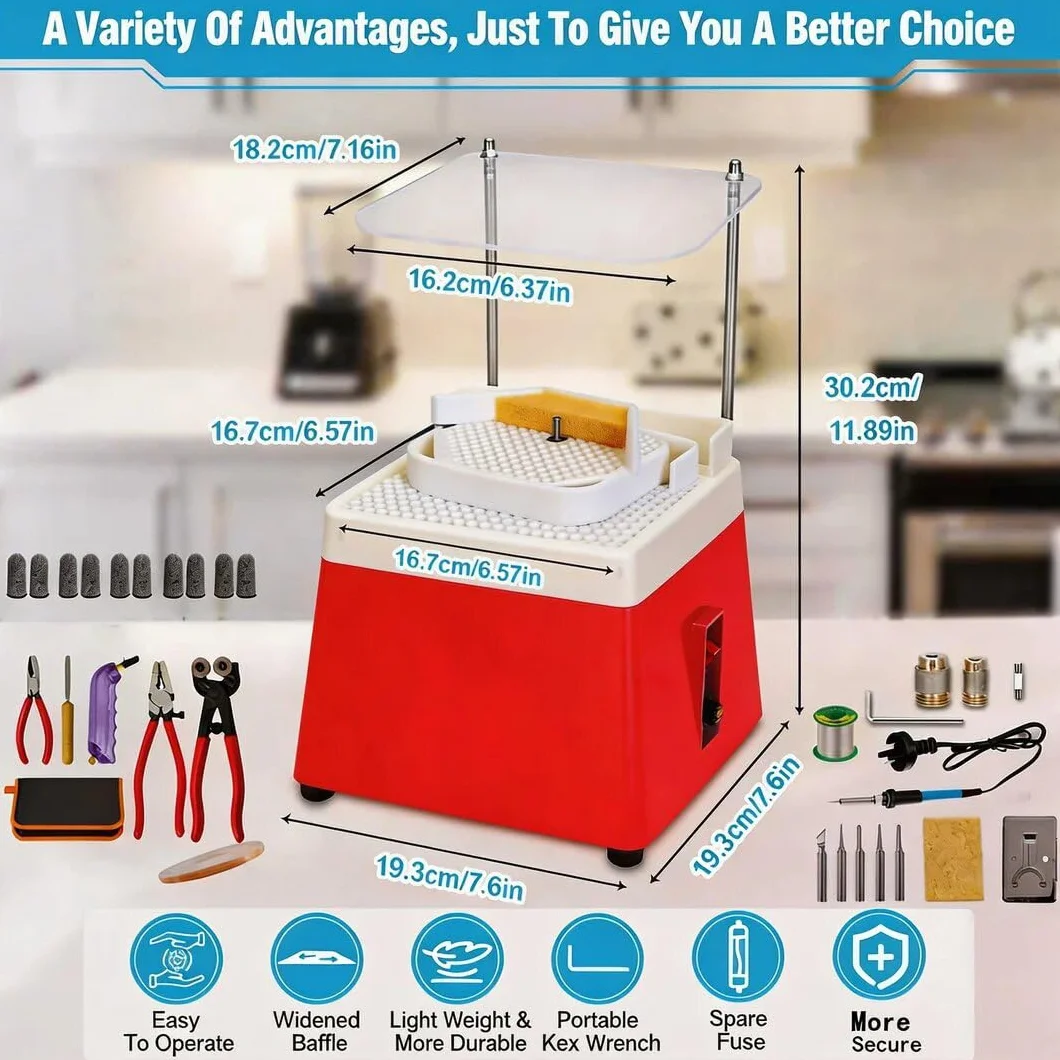 Smerigliatrice per Vetro Portatile,220V,con Funzione di Aspirazione,Protezione Trasparente,5 Testine Smerigliatrici Intercambiabili Accessori universali,design a doppio strato,per Vetro e Ceramica