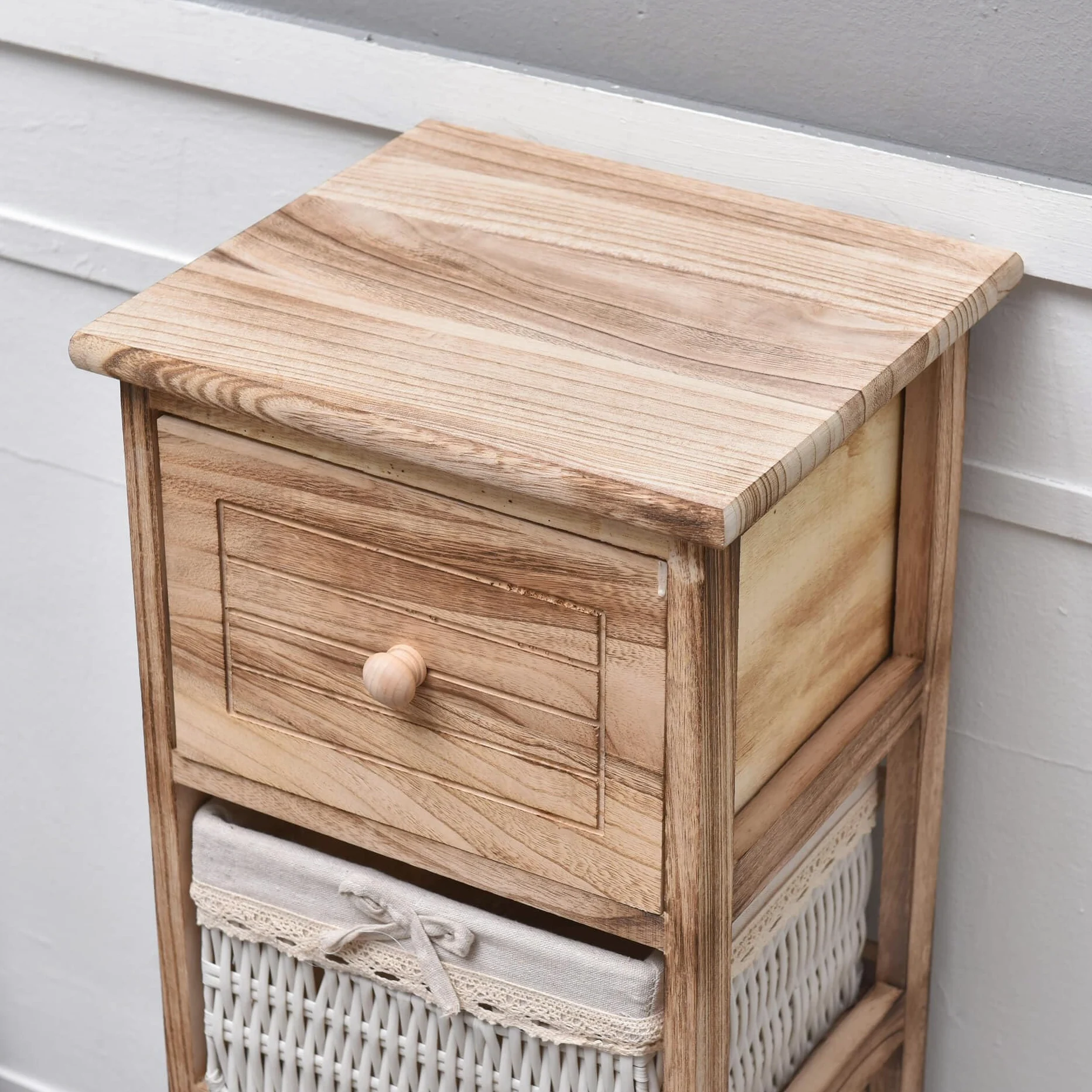 Rebecca Mobili Cassettiera Mobiletto Bagno 1 Cassetto 3 Ceste Legno Vimini Marrone Chiaro Country Bagno Cucina Arredamento Casa - 81 x 30 x 27 cm (H x L x P) - Art. RE6106