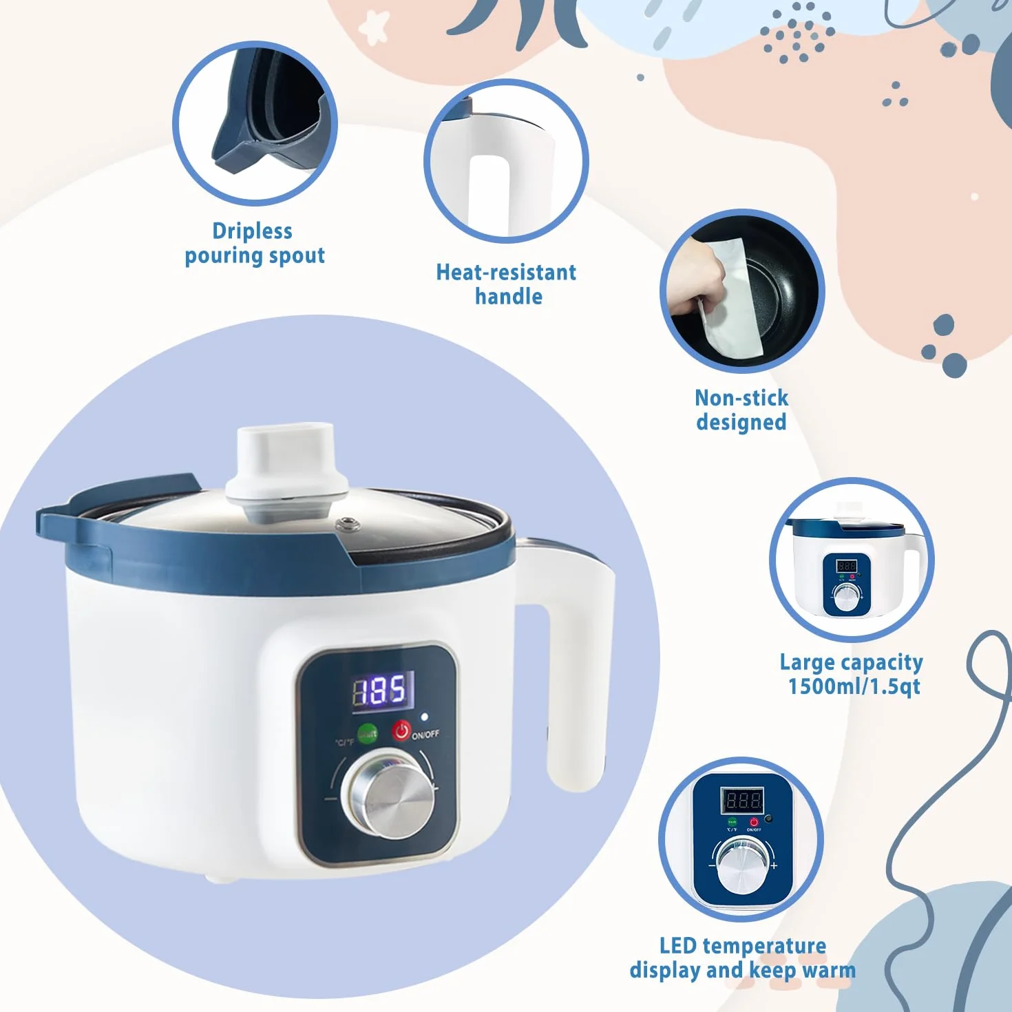 Sciogli cera per candele digitale con beccuccio e regolazione automatica della temperatura, pentola elettrica per principianti