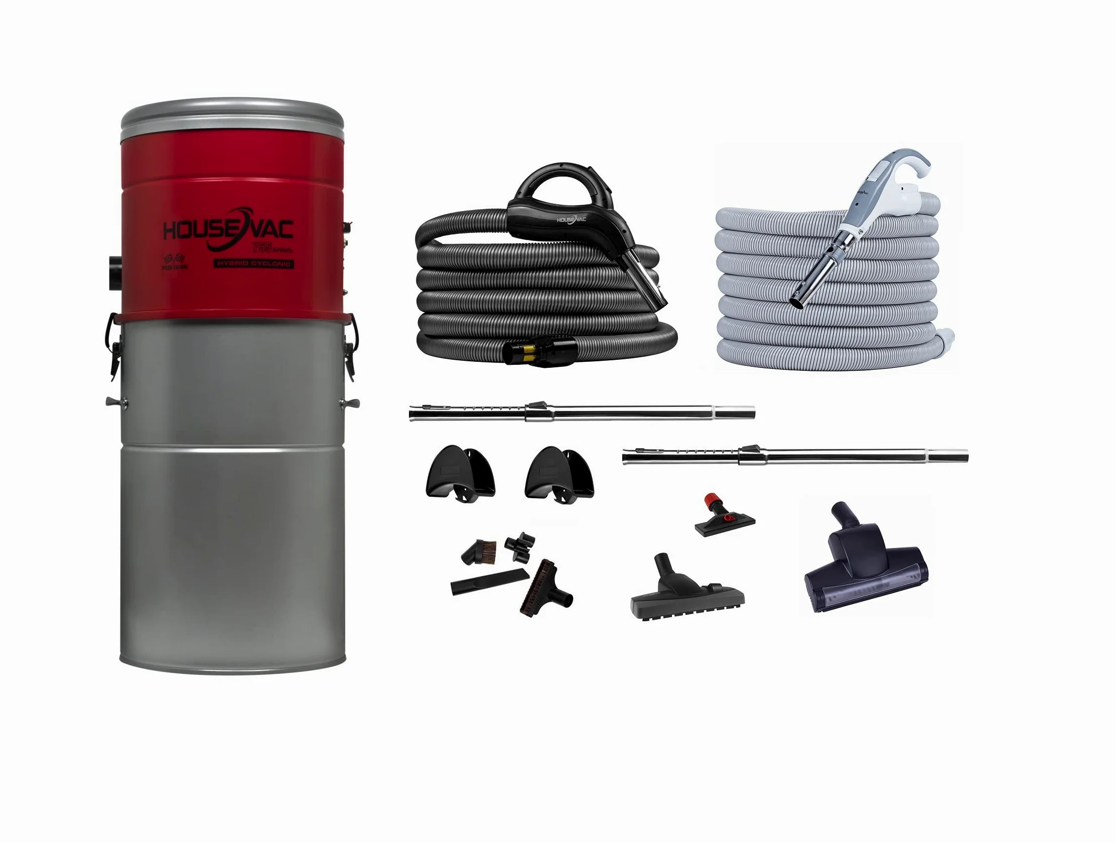 Aspirapolvere centrale HV-755ST-35H + kit di accessori per la pulizia della vostra casa, potenza di aspirazione 755 AirWatts, motore Ametek da 1700 W, 2 turbine, Soft Start/Stop