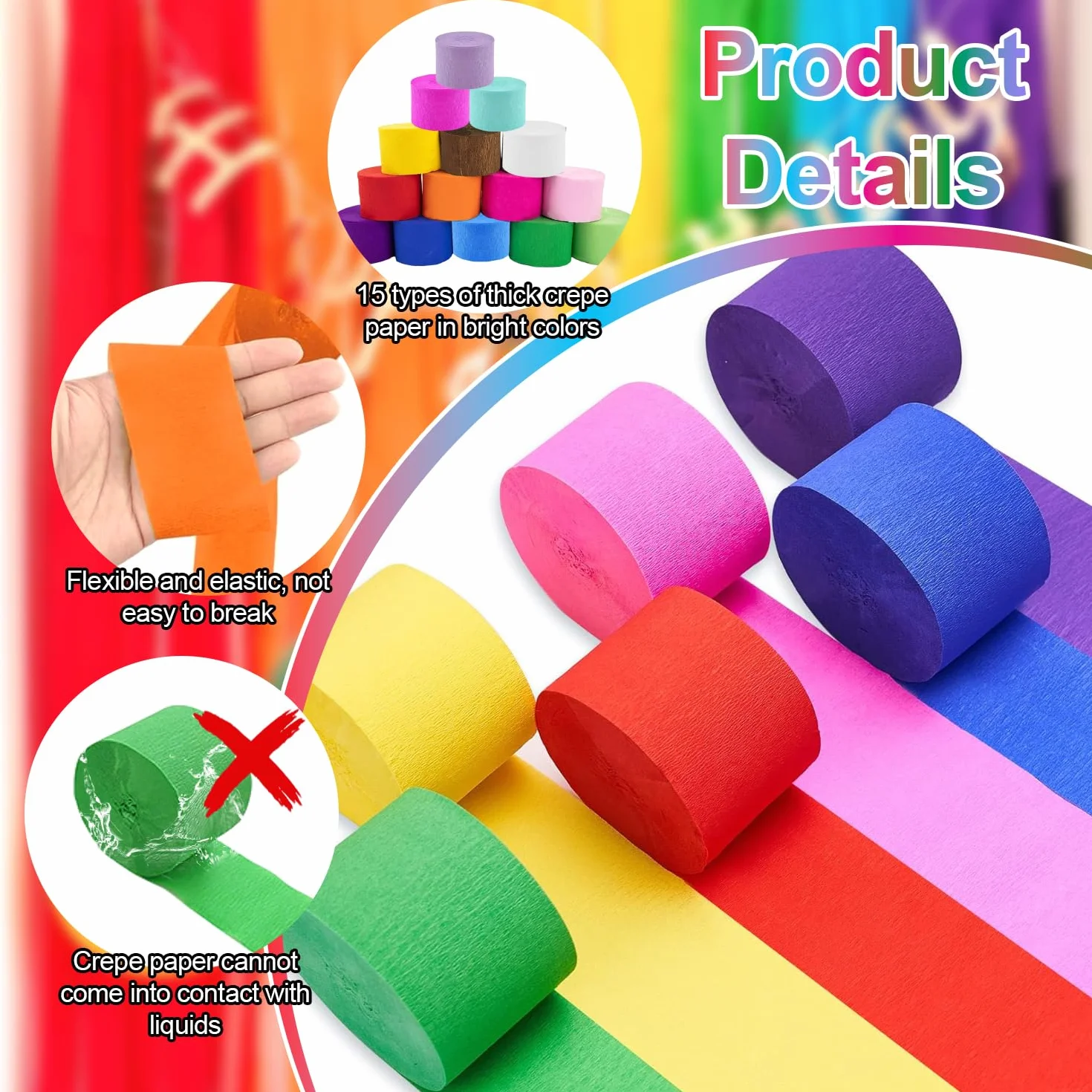 Carta Crespa Colorata Rotoli 4.5cm x 25m Decorativa Festoni per Feste Compleanni Natale