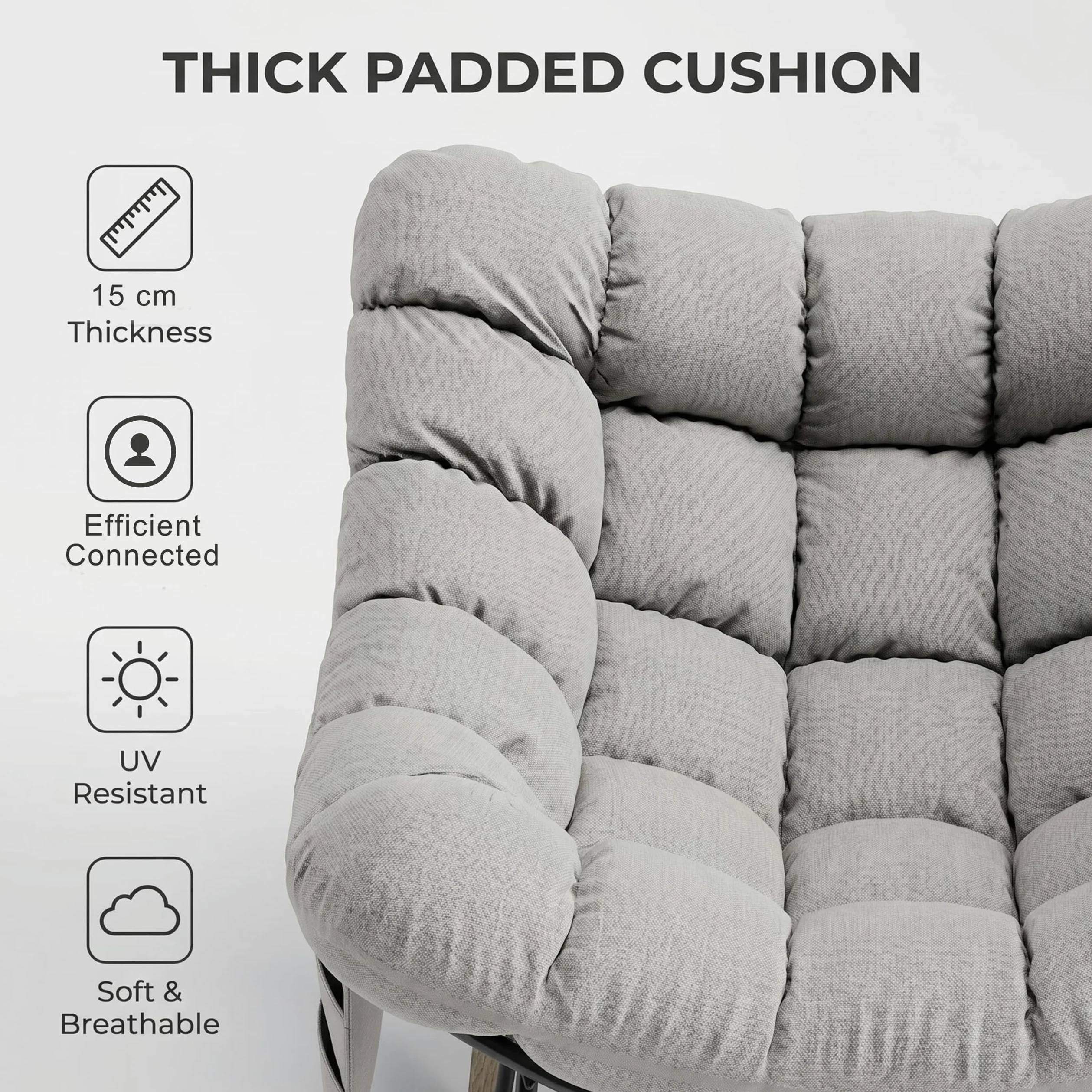 Fiutazge 2 Pezzi Sedia a Dondolo da Esterno,Poltrona Relax Ergonomica a Forma di Uovo per Giardino,Balcone,Veranda e Soggiorno,Portata 180 kg,Beige