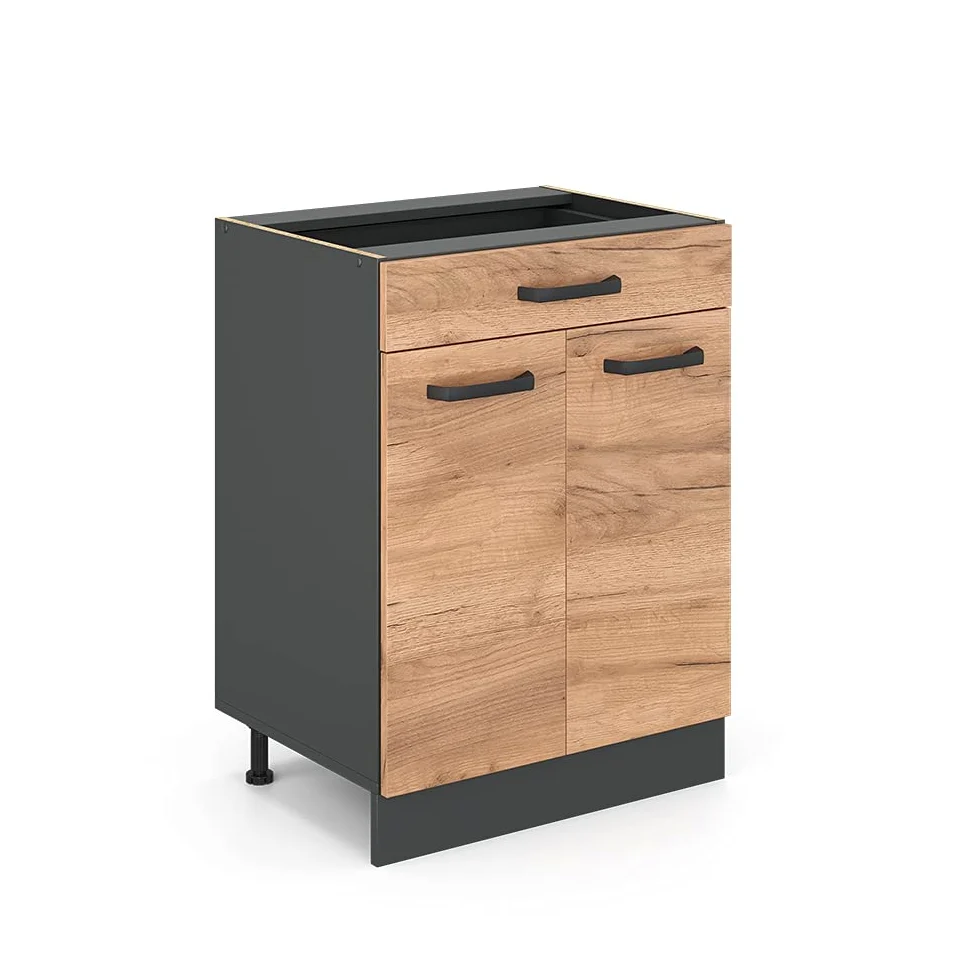 Vicco mobiletto base per cucina R-line, Quercia dorata/Antracite, 60 cm con cassetto, senza piano di lavoro