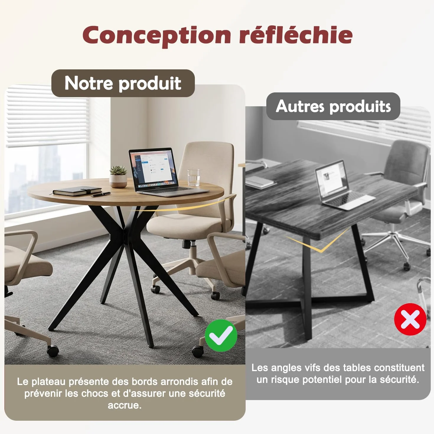Tavolo da conferenza rotondo in rovere e nero, robusto, in legno e metallo, design compatto e professionale, ideale per riunioni di squadra in ufficio e progetti 100 x 100 x 75 cm