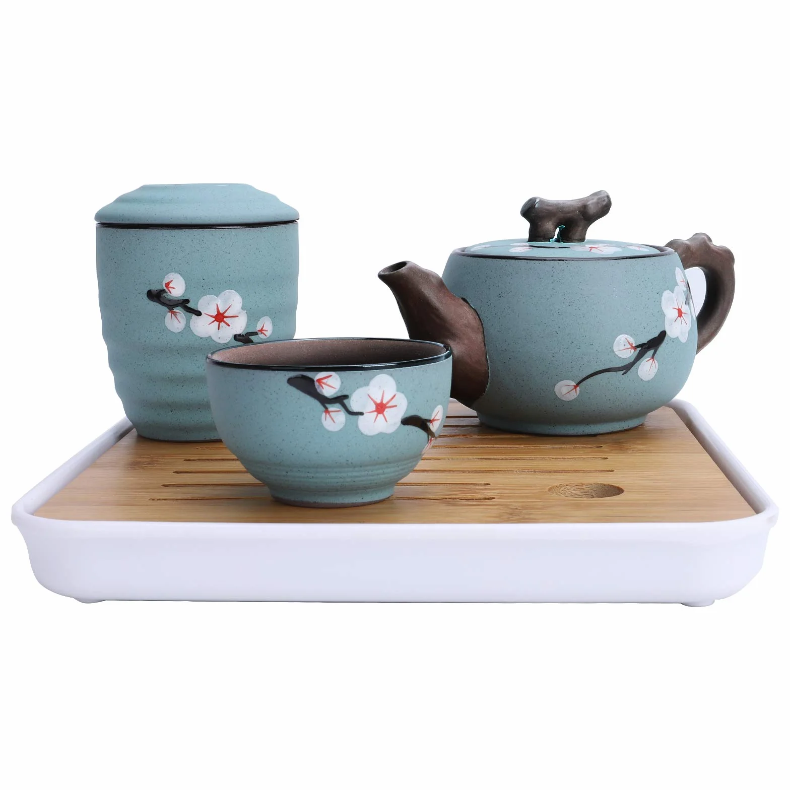 Fanquare Portatile Servizio da tè Kung Fu in Zisha con Fiori di Ciliegio, 1 Teiera, 4 Tazze e 1 Barattolo di tè
