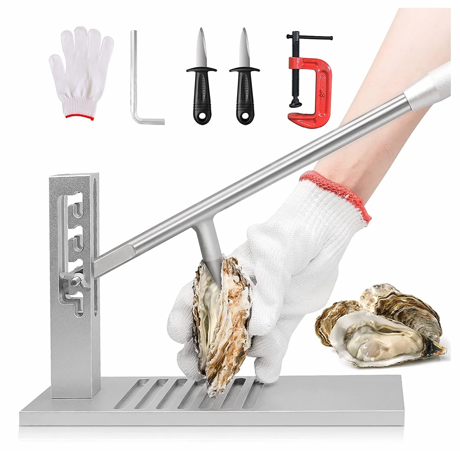 Oyster Shucker, Kit di utensili professionali in acciaio inox per ristoranti e case, con 2 coltelli per ostriche e guanti.