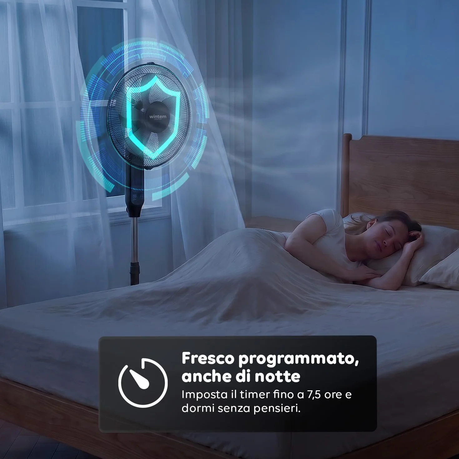 Wintem - Ventilatore a Piantana 40 cm con Telecomando – Altezza Regolabile da 125 a 135 cm – 6 Velocità, Timer 7,5H e Comandi Touch – Piantana Silenziosa 40W (Nero)