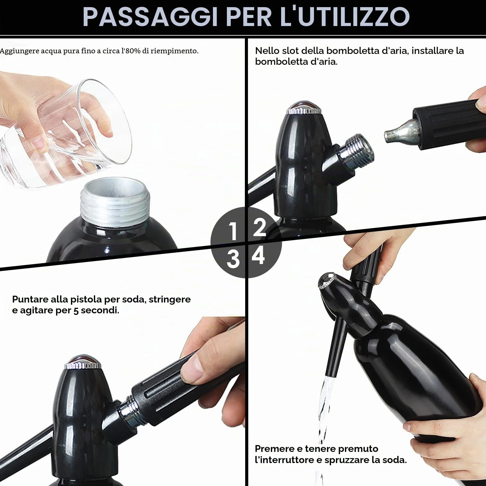 Soda Maker 1L Alluminio Sifone per Soda con Regolatore di Pressione