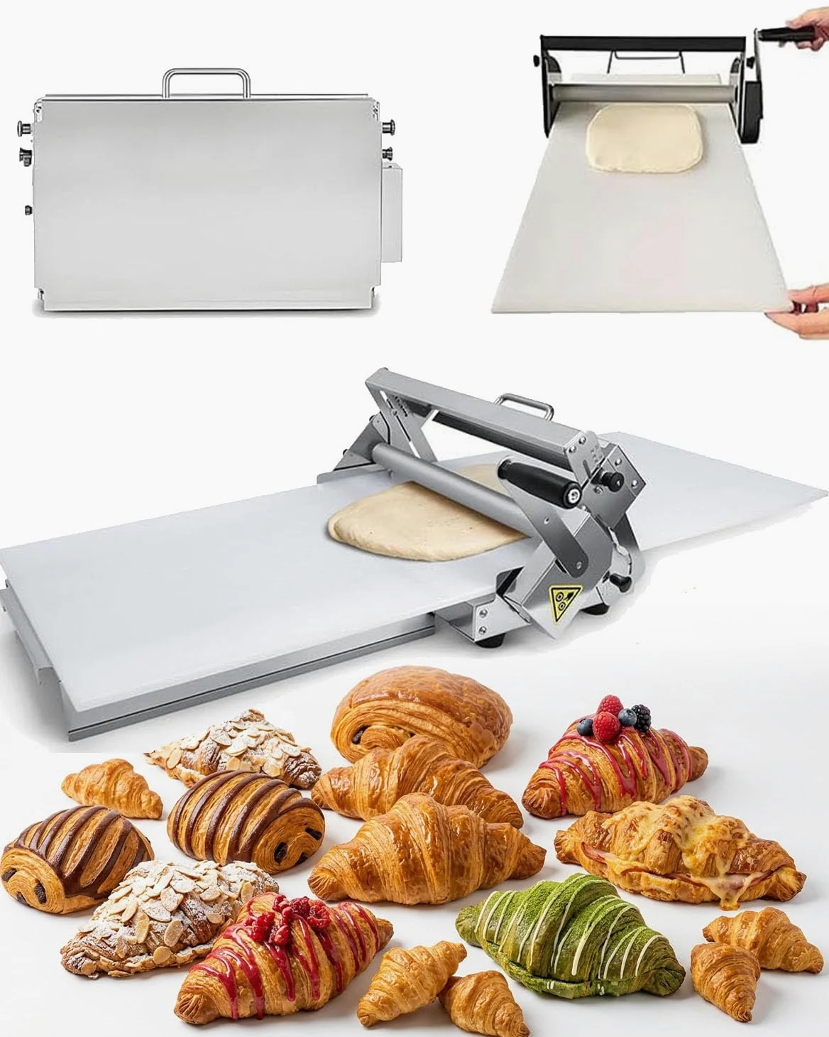Sfogliatrice per Croissant, Macchina per Sfoglia Commerciale 40x90cm | Pieghevole, spessore regolabile 0-25mm, pannello antiaderente grande, per casa e commercio.