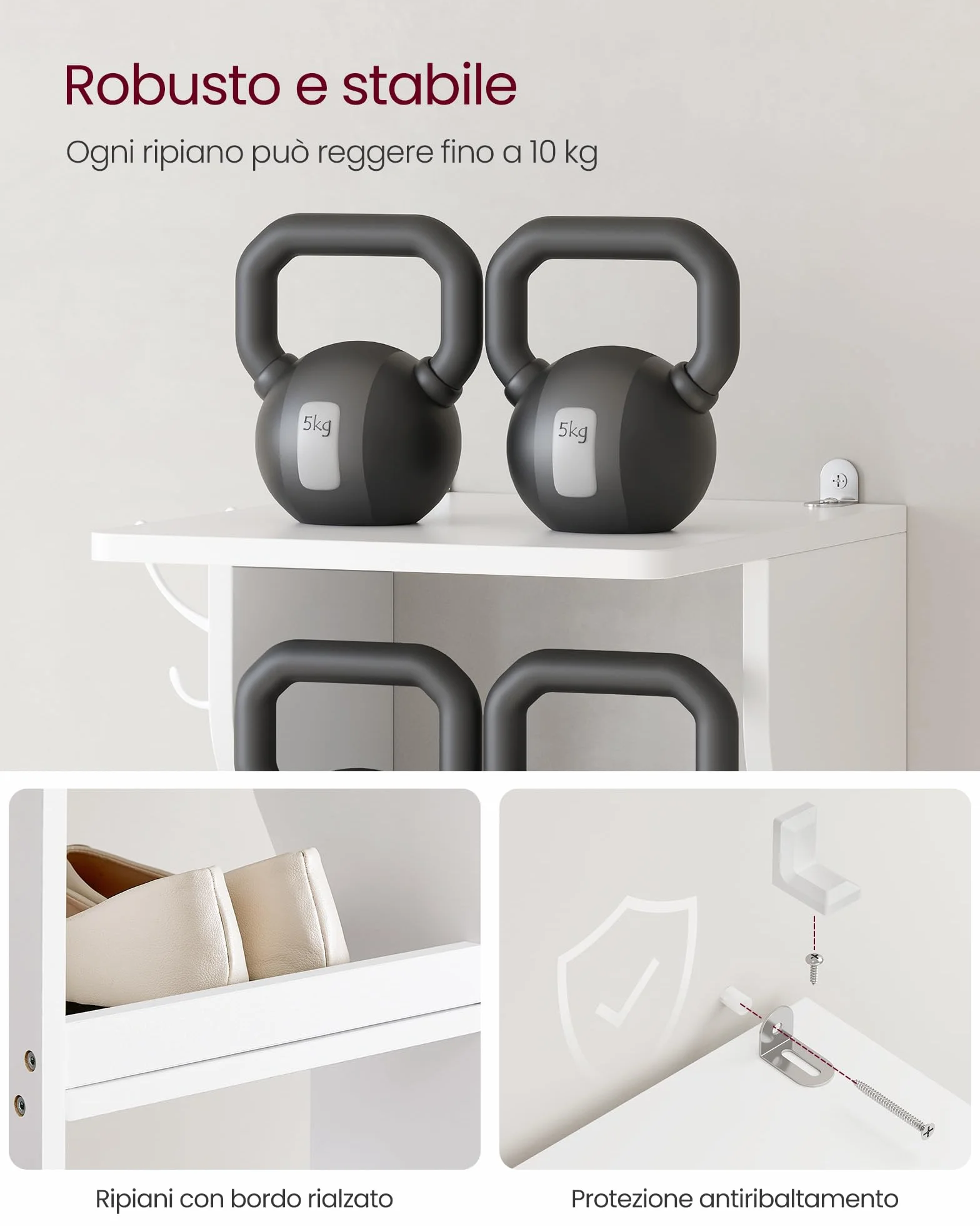 VASAGLE Scarpiera 7 Livelli Stretta Bianco LBS200T14